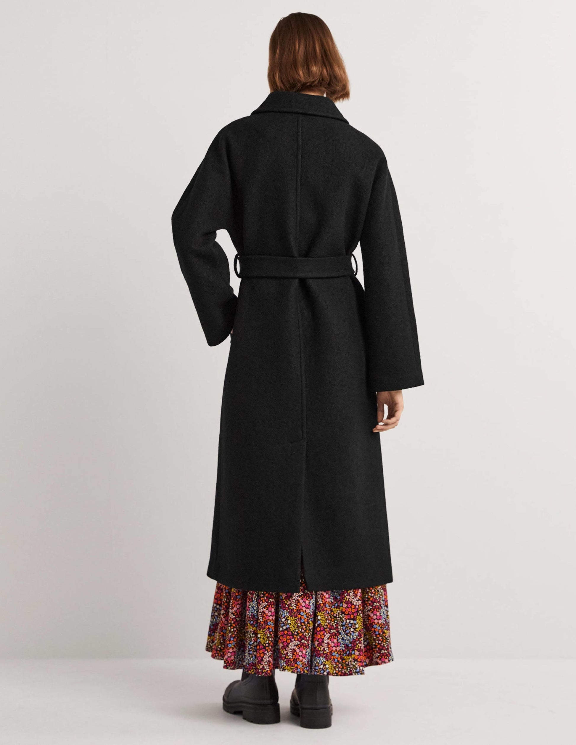 Belted Textured Wool Maxi Coat-Black-3