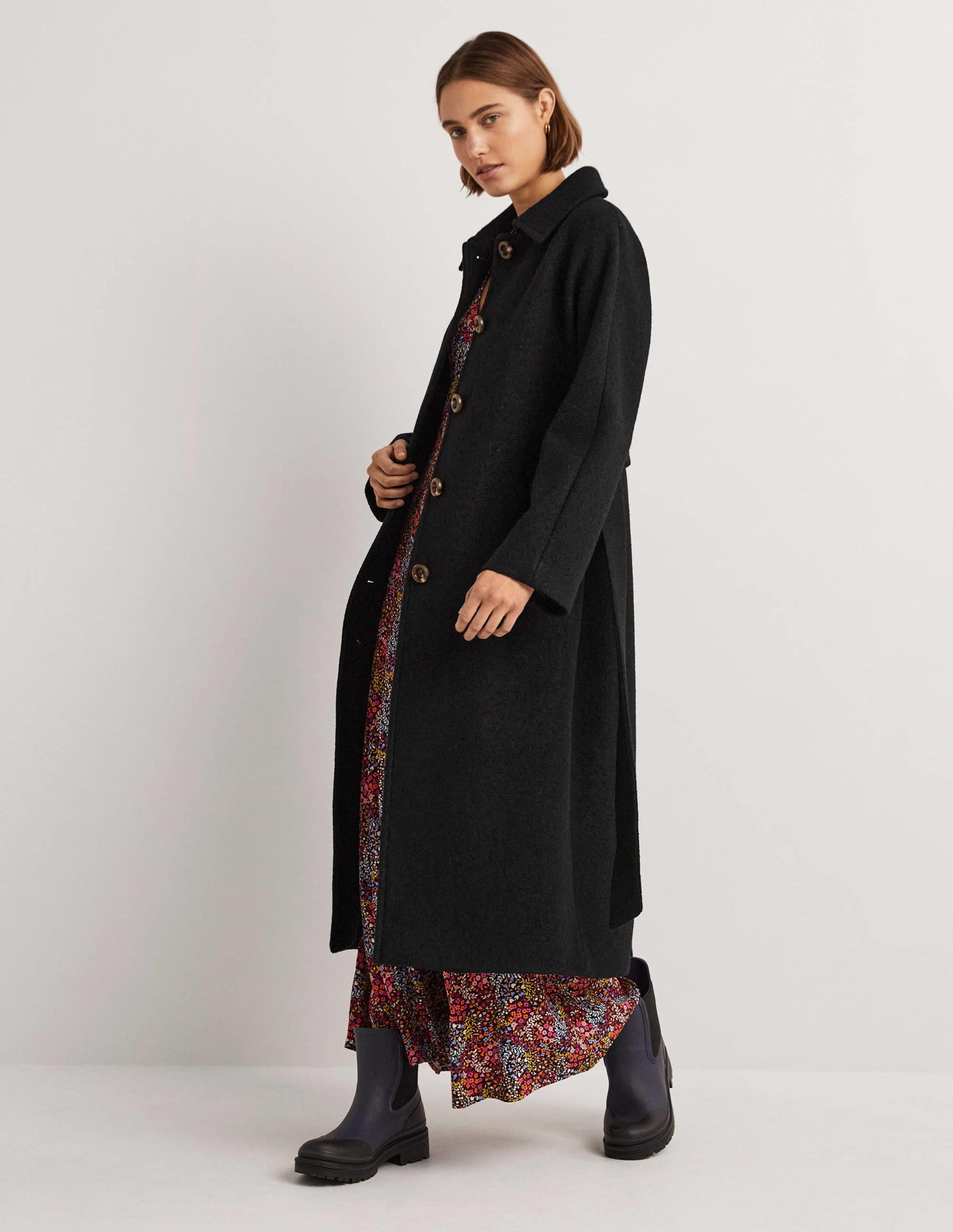 Belted Textured Wool Maxi Coat-Black-4
