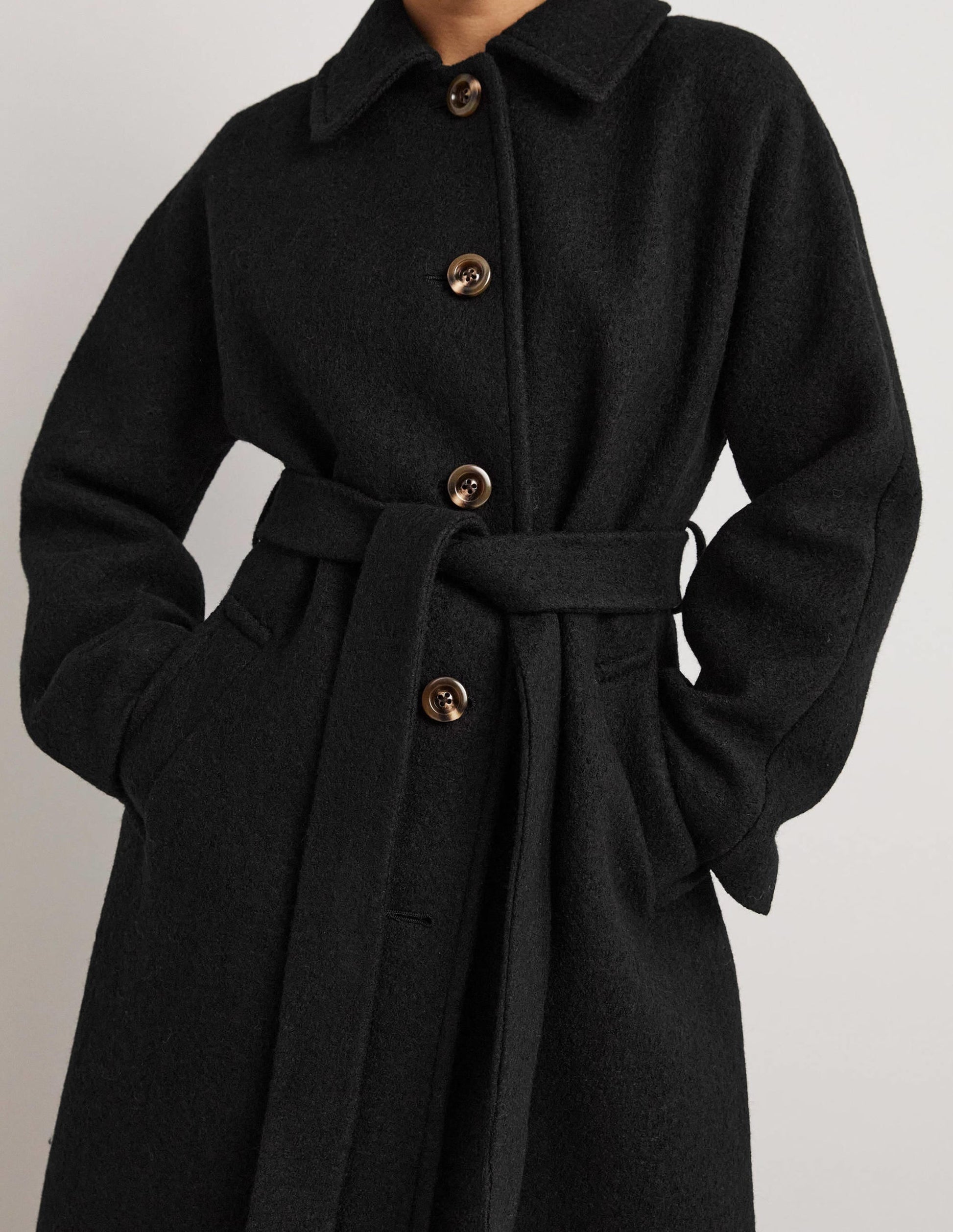 Belted Textured Wool Maxi Coat-Black-5