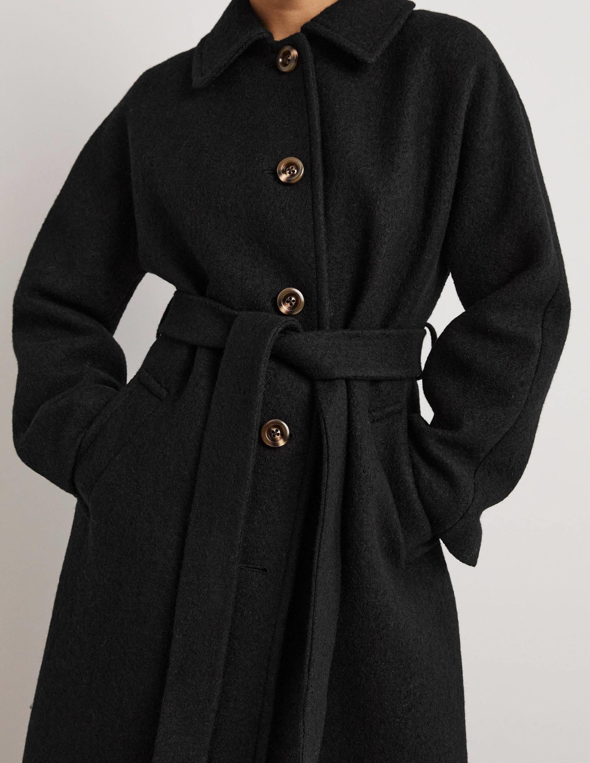 Belted Textured Wool Maxi Coat-Black - Image 5