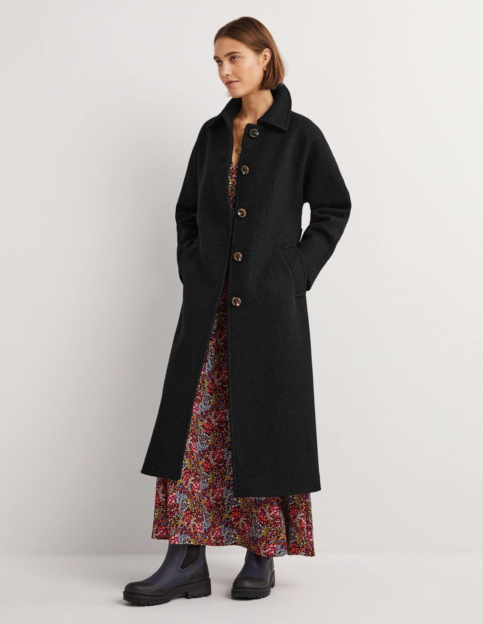 Belted Textured Wool Maxi Coat-Black-6