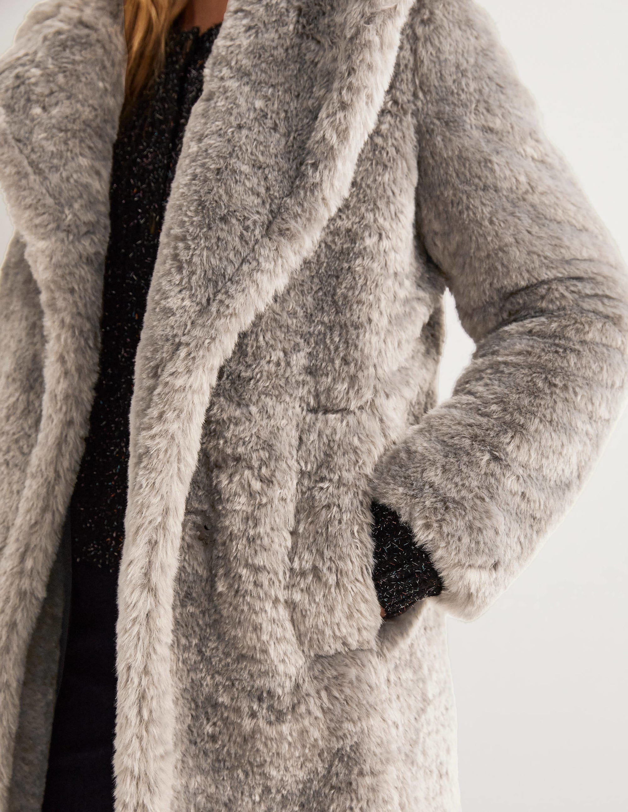 Longline Teddy Coat-Charcoal - Image 2