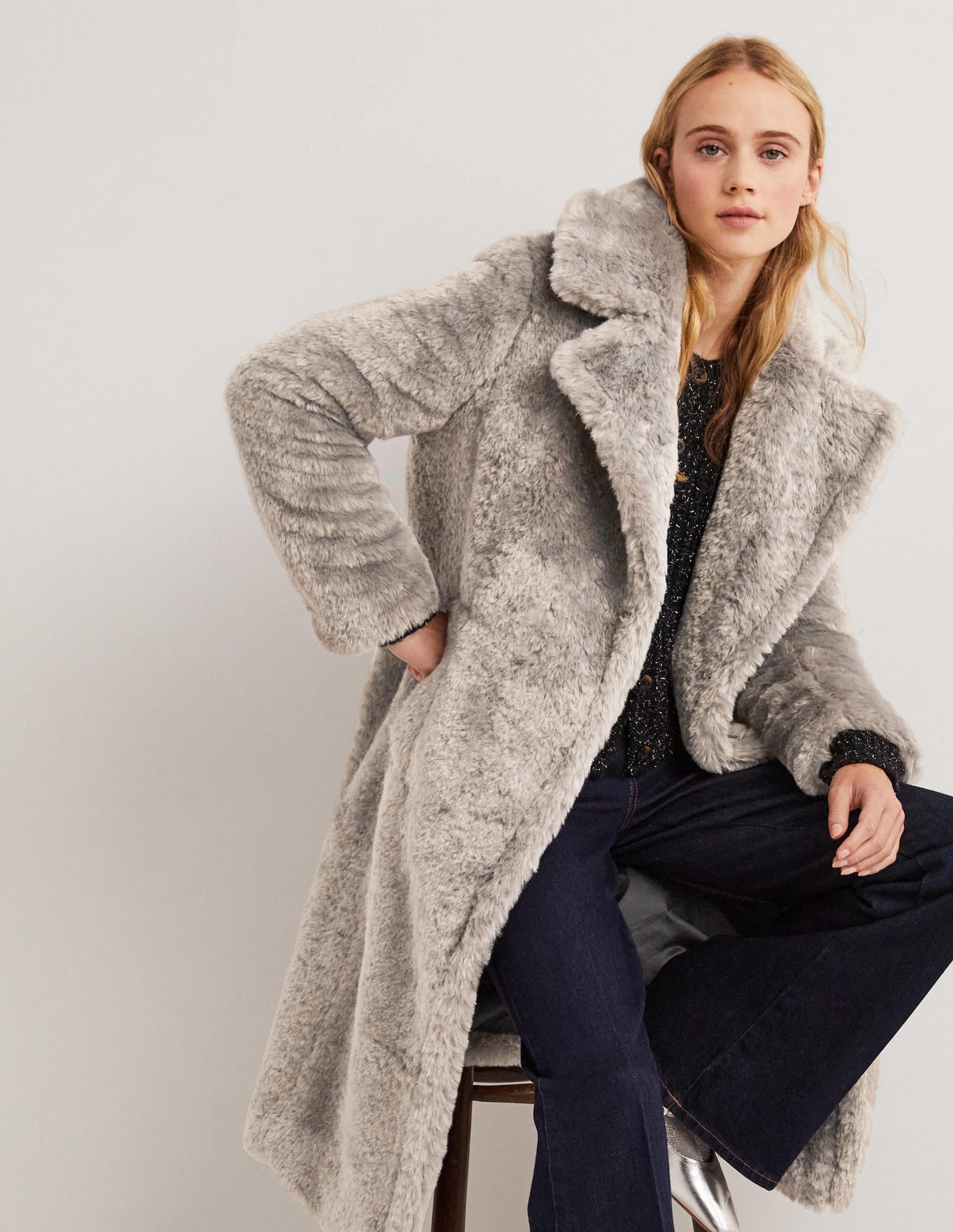 Longline Teddy Coat-Charcoal - Image 4