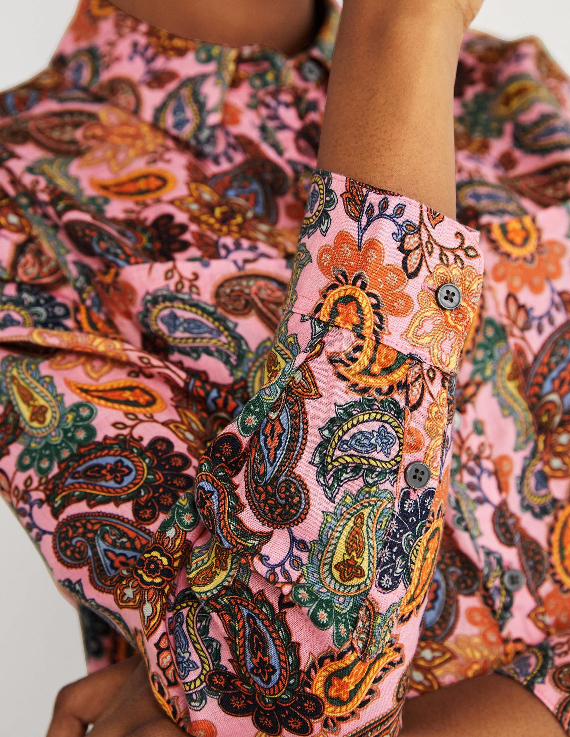 Linen Shirt-Cherry Blossom, Paisley Charm-2