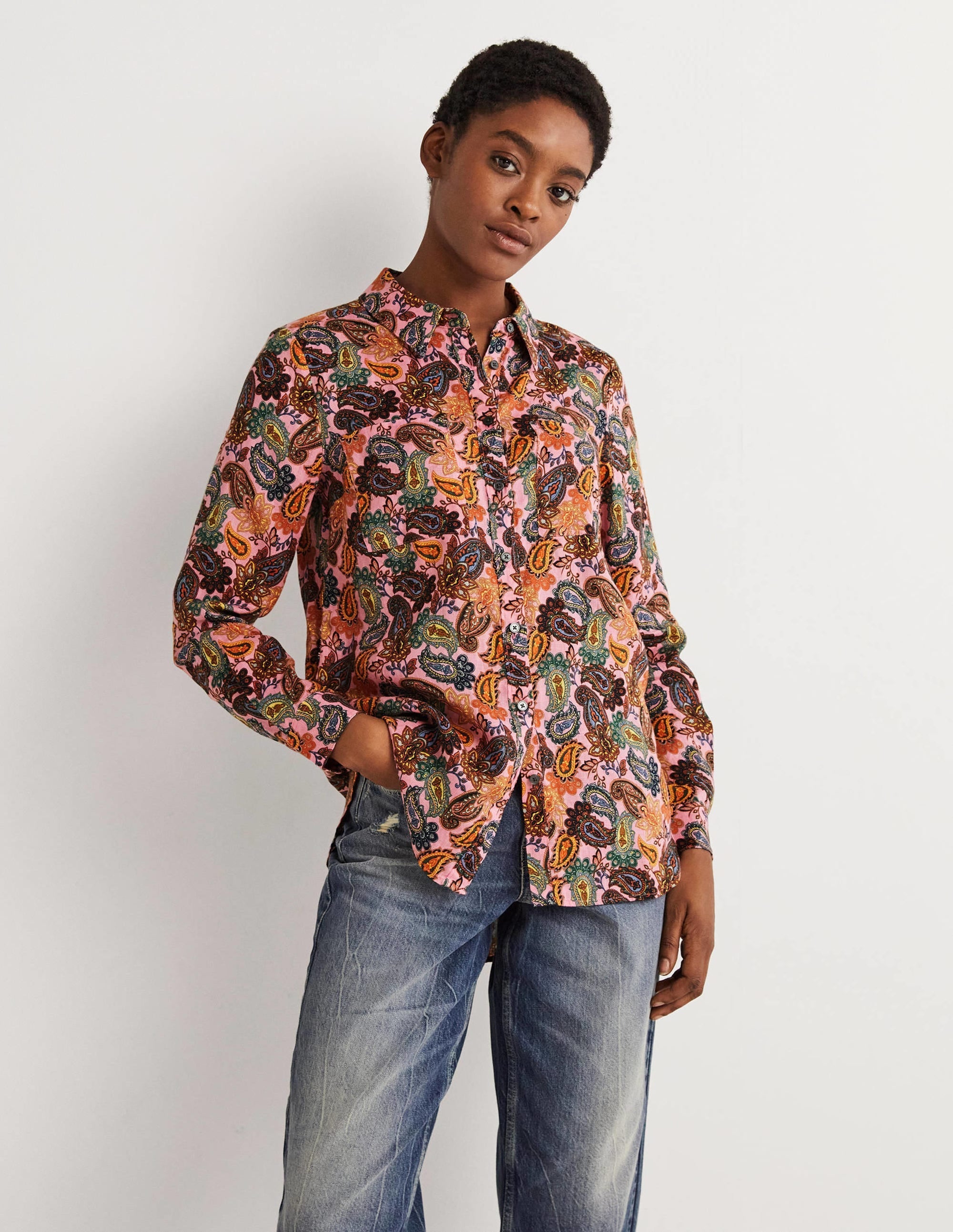 Linen Shirt-Cherry Blossom, Paisley Charm - Image 5