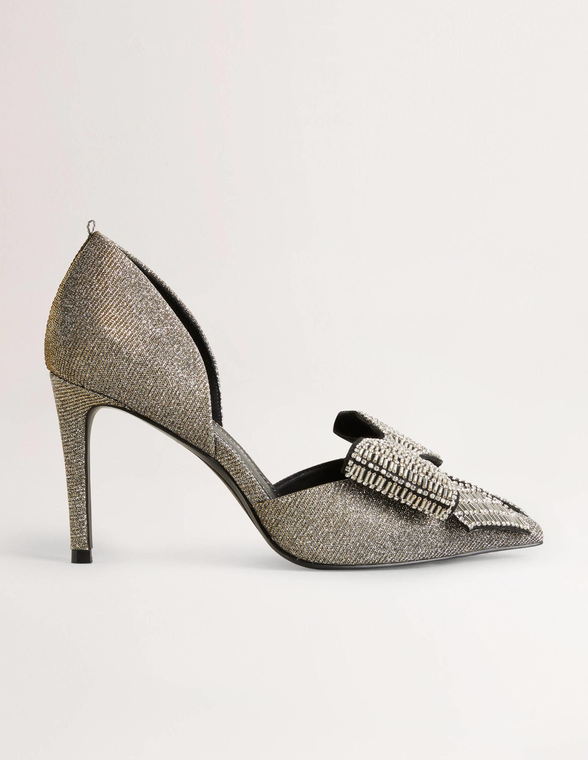 Bow Embellished Heeled Courts-Gold Metallic - Image 1