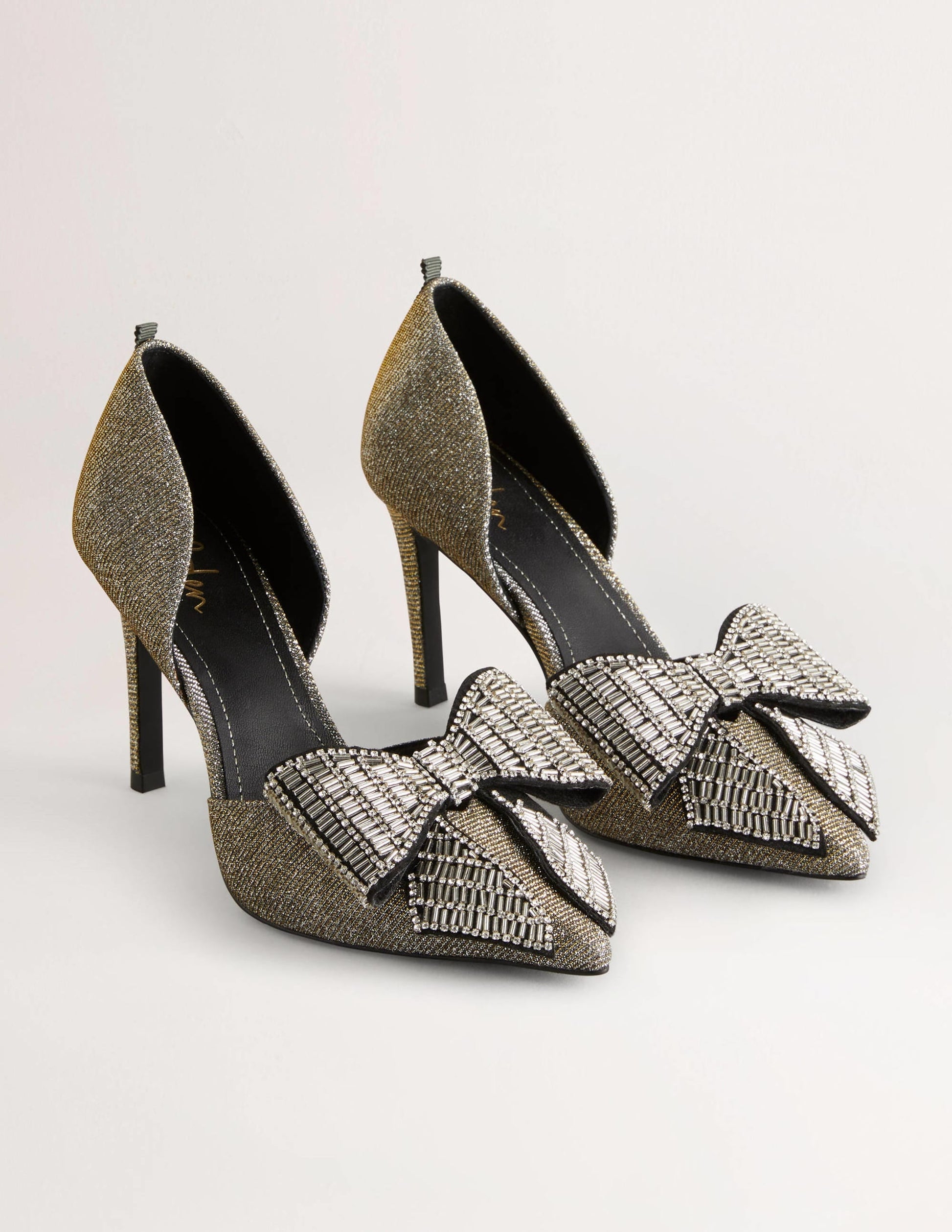 Bow Embellished Heeled Courts-Gold Metallic-2