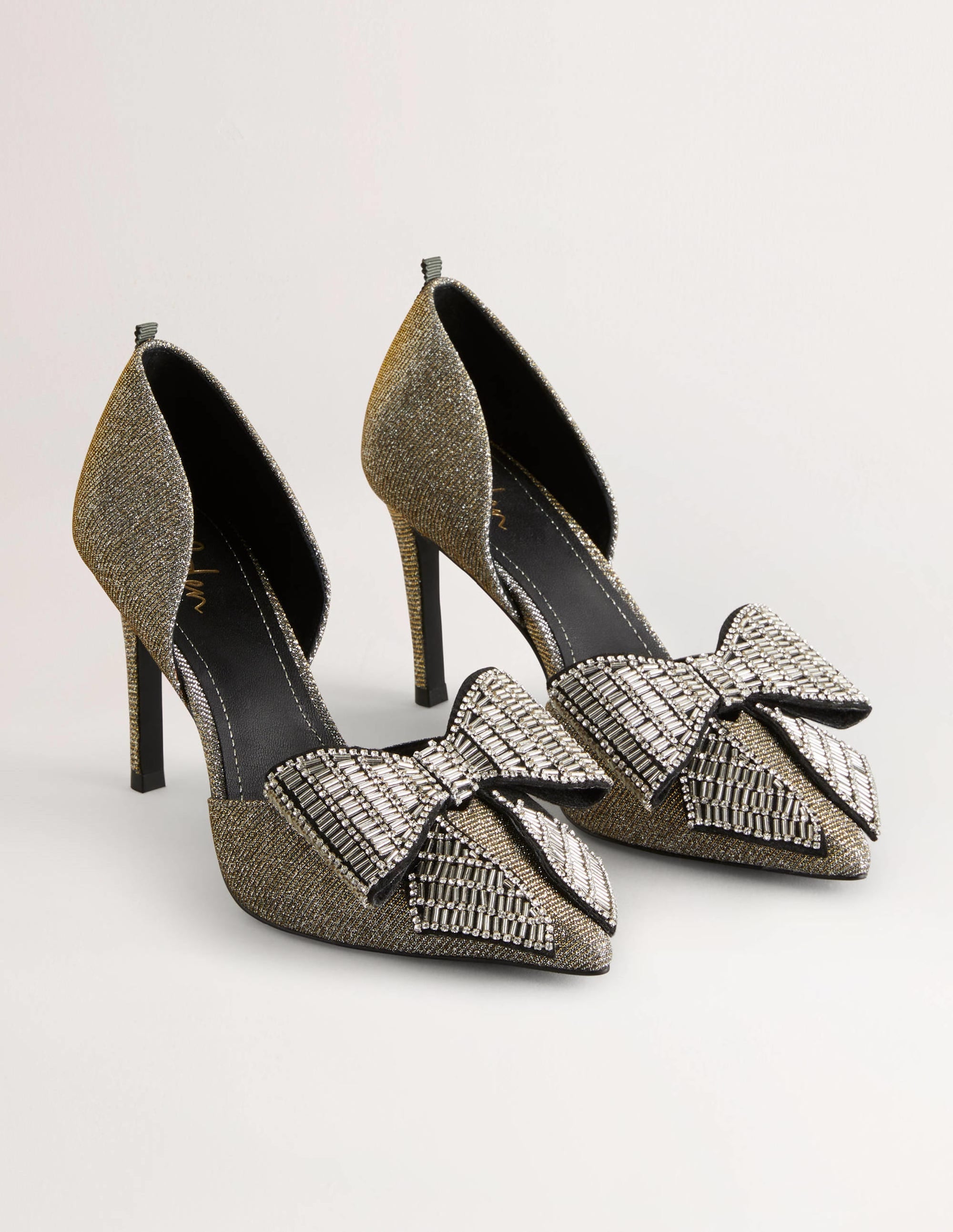 Bow Embellished Heeled Courts-Gold Metallic - Image 2