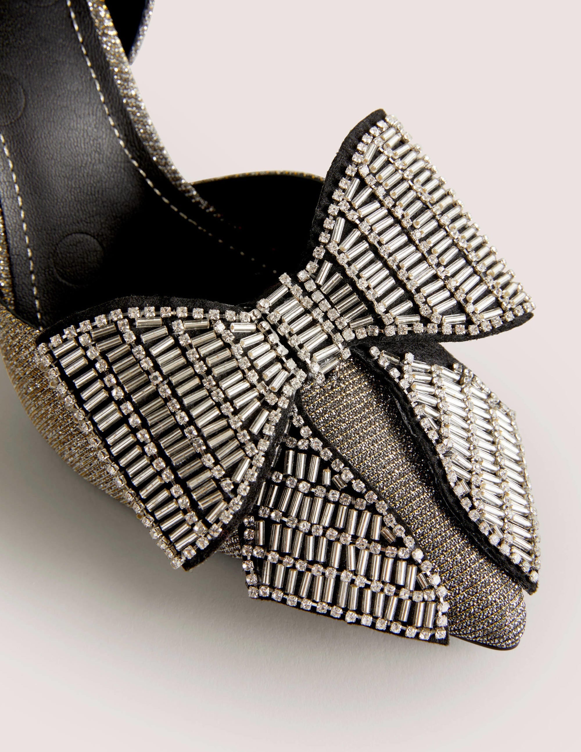 Bow Embellished Heeled Courts-Gold Metallic - Image 3