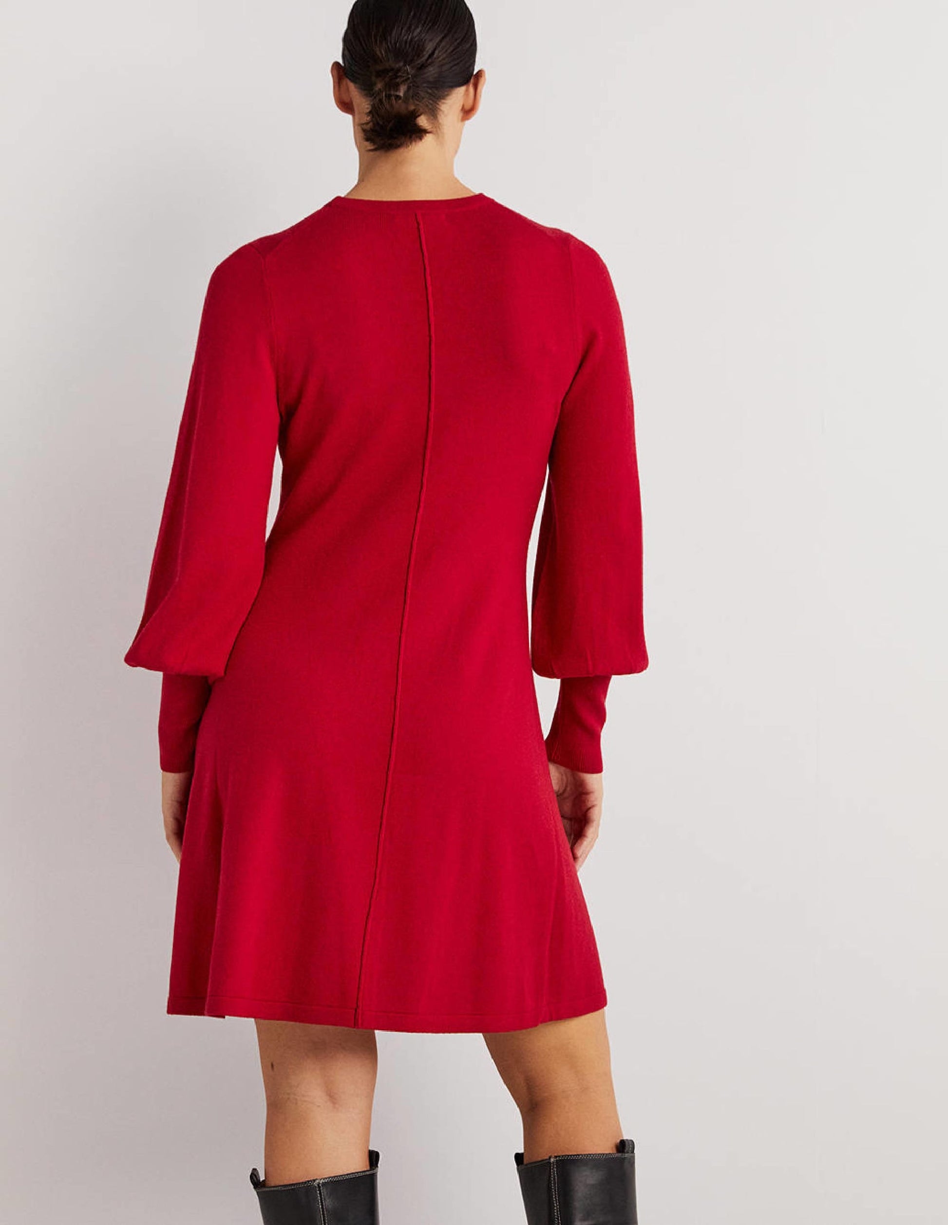 Cuff Detail Knitted Mini Dress-Poinsettia-3