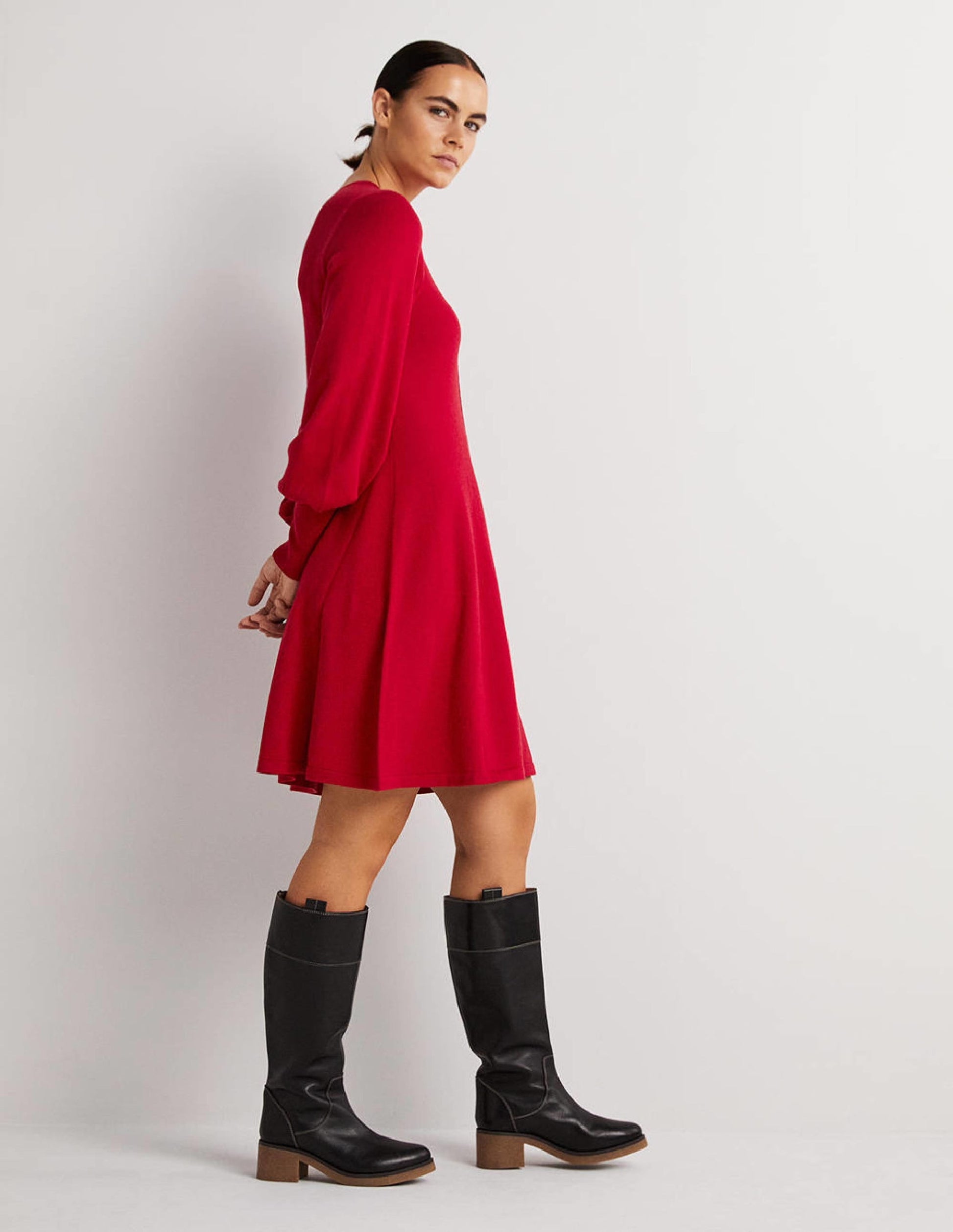 Cuff Detail Knitted Mini Dress-Poinsettia-5