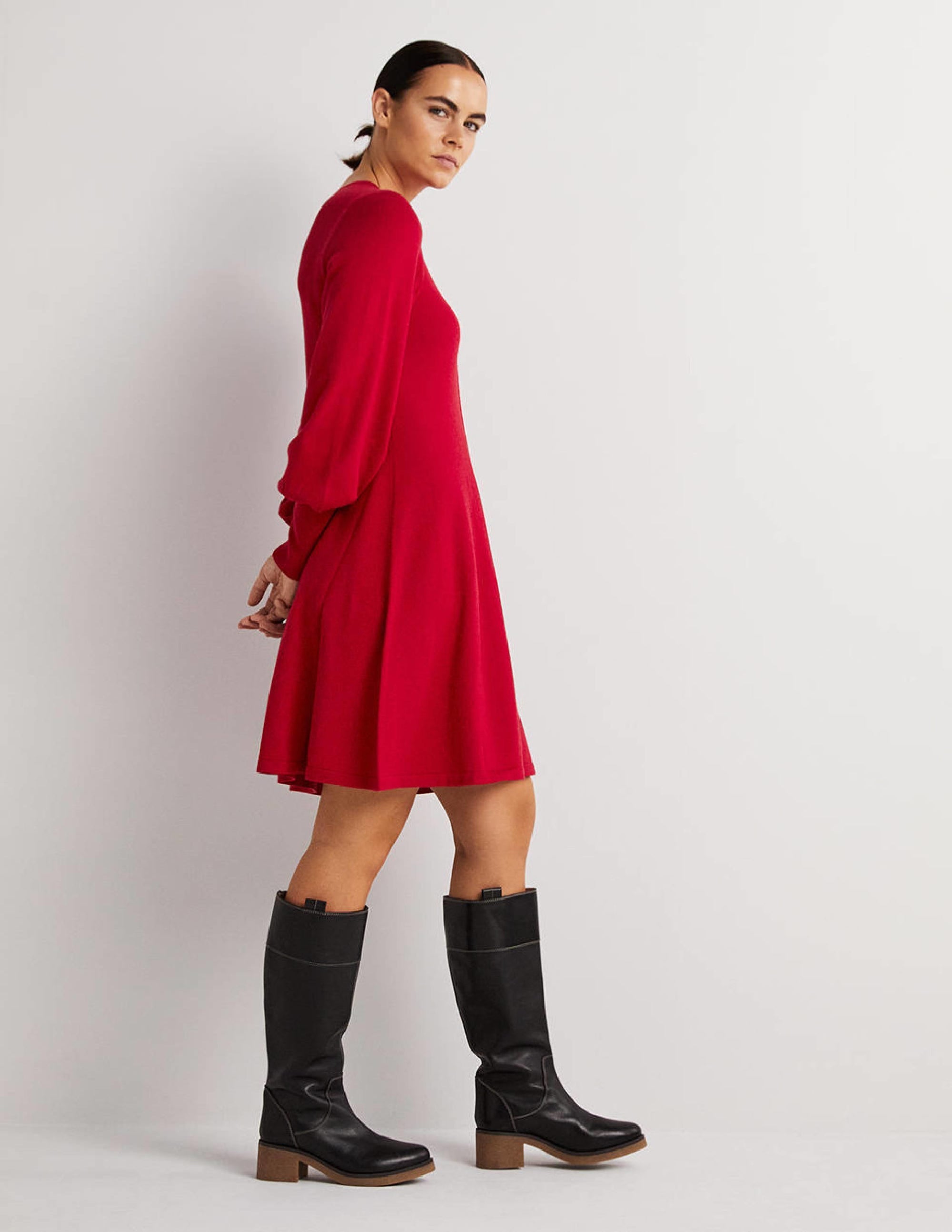 Cuff Detail Knitted Mini Dress-Poinsettia - Image 5