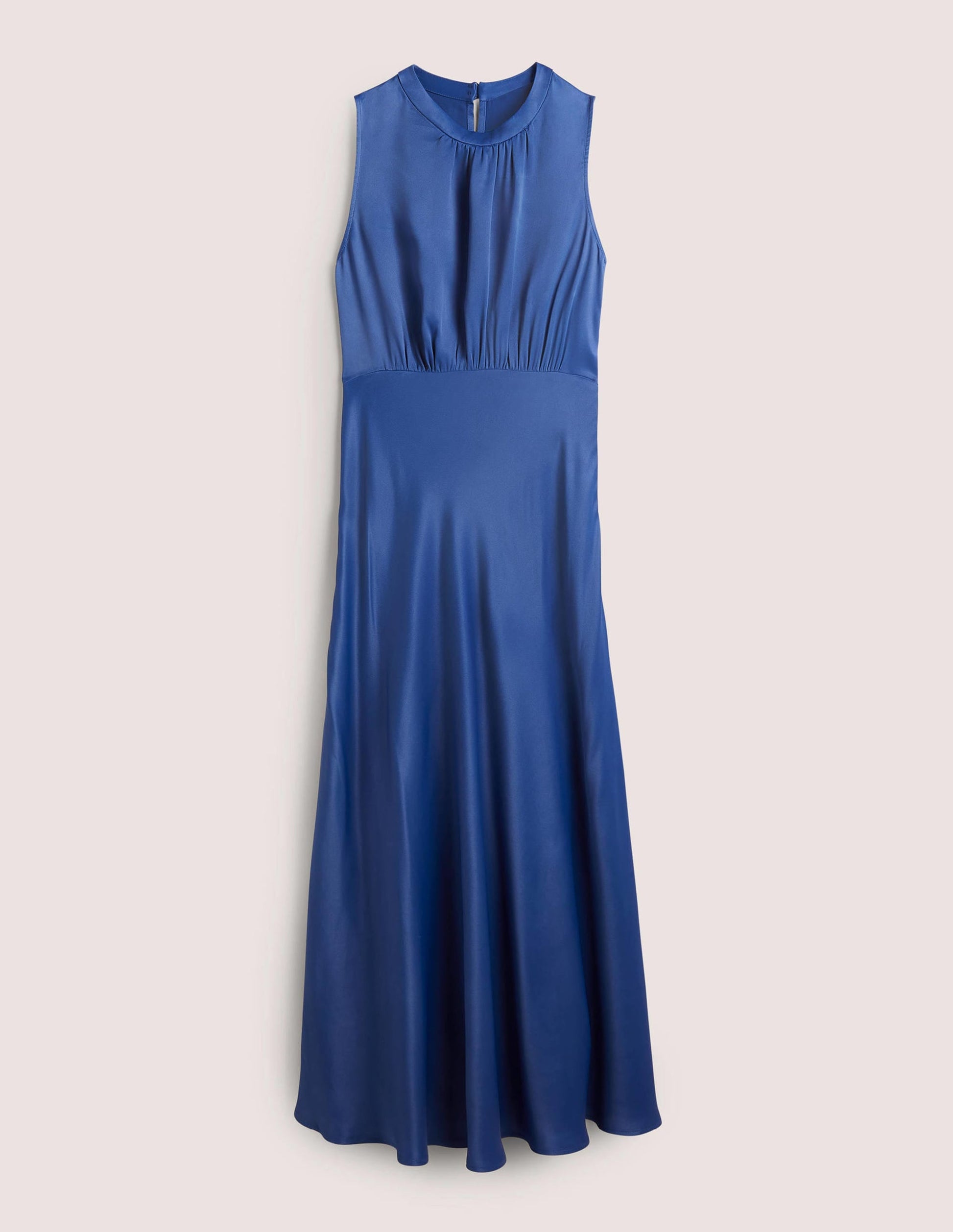 Blue Bias-cut Satin Midi Dress-Sea Blue-6