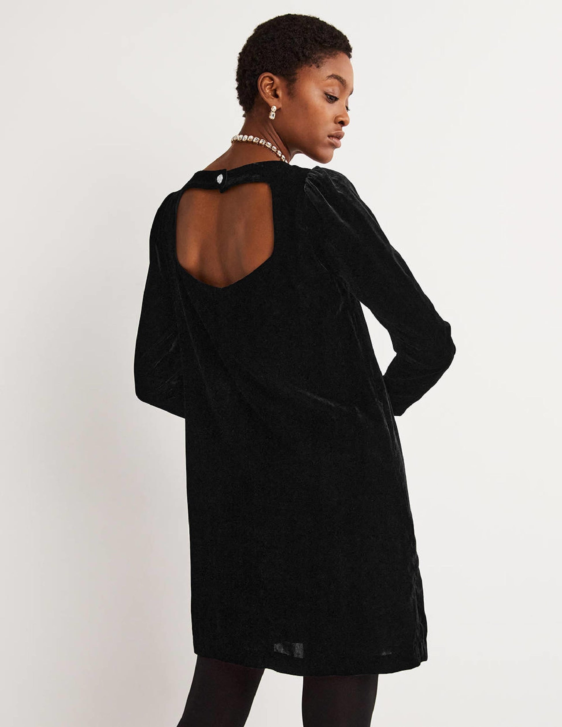 Black Velvet Open Back Mini Dress-Black-1