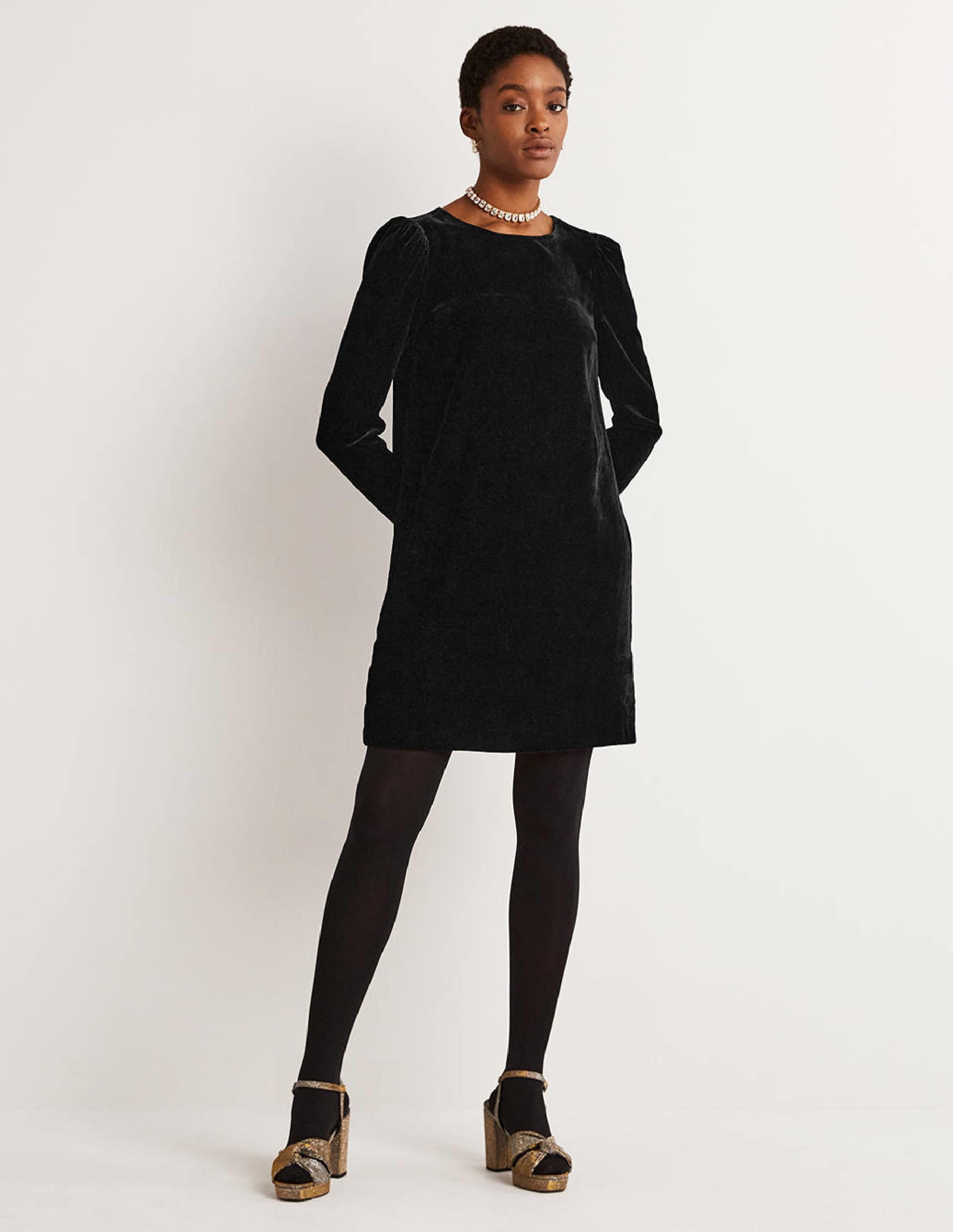 Black Velvet Open Back Mini Dress-Black - Image 2