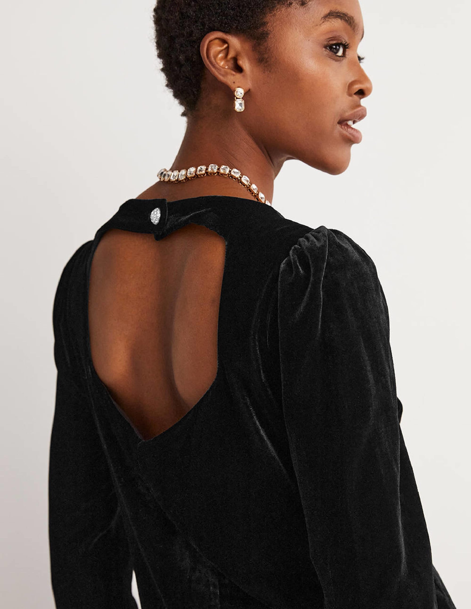 Black Velvet Open Back Mini Dress-Black - Image 3