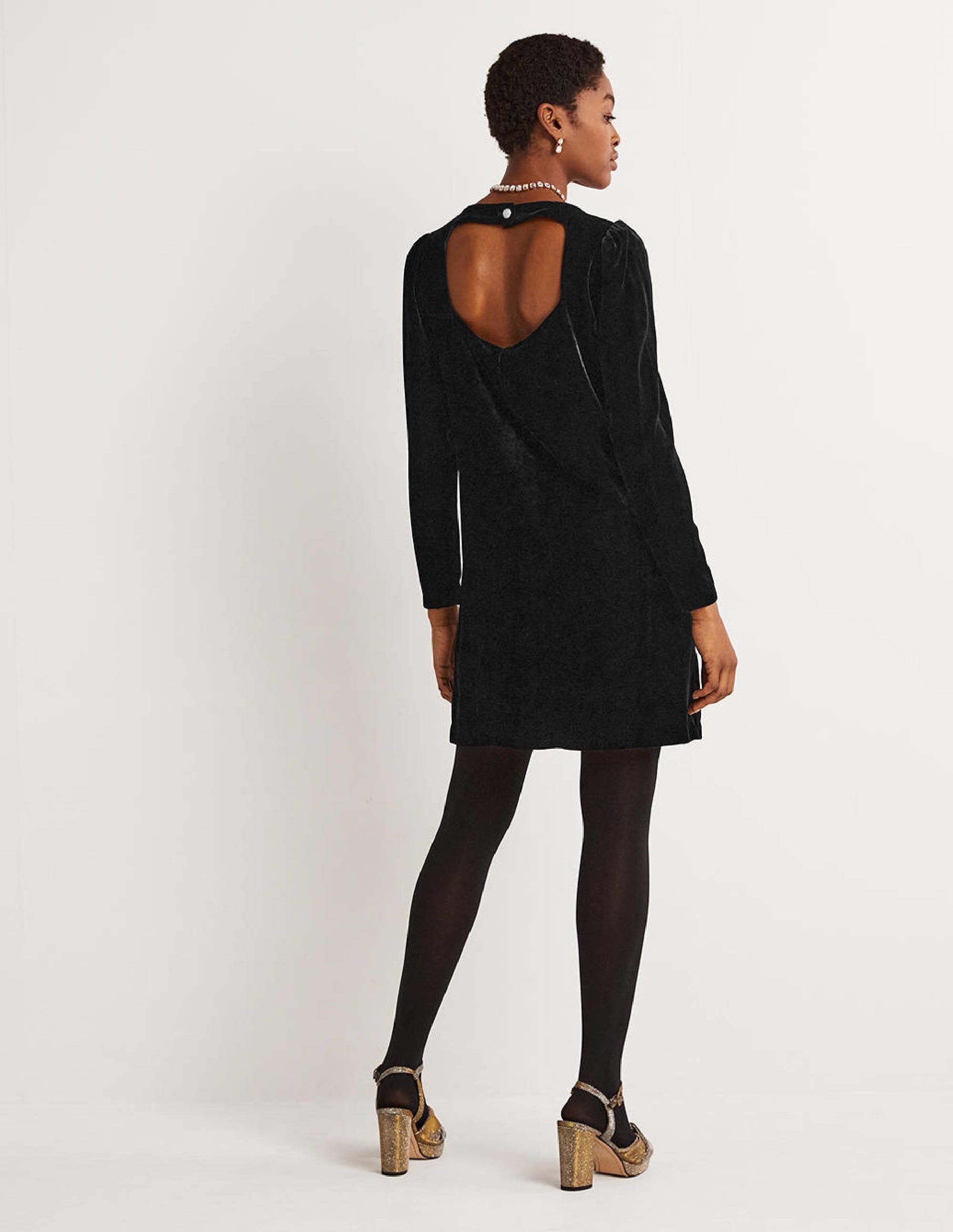 Black Velvet Open Back Mini Dress-Black - Image 4