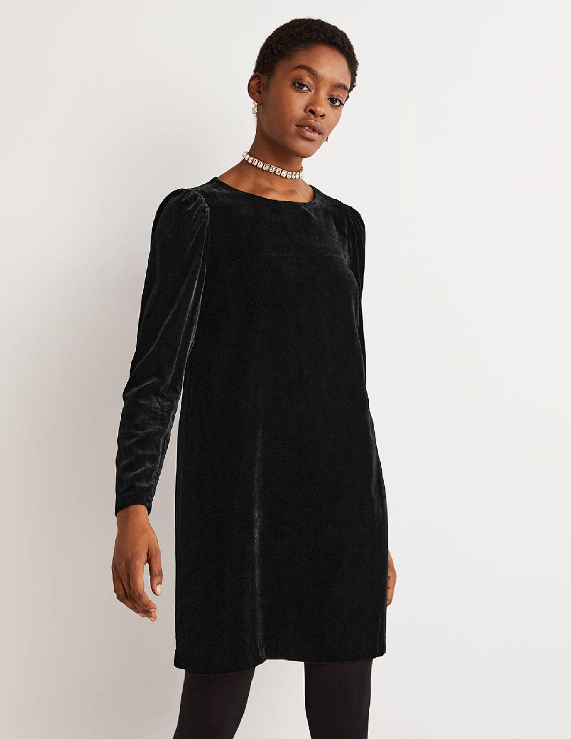 Black Velvet Open Back Mini Dress-Black-5