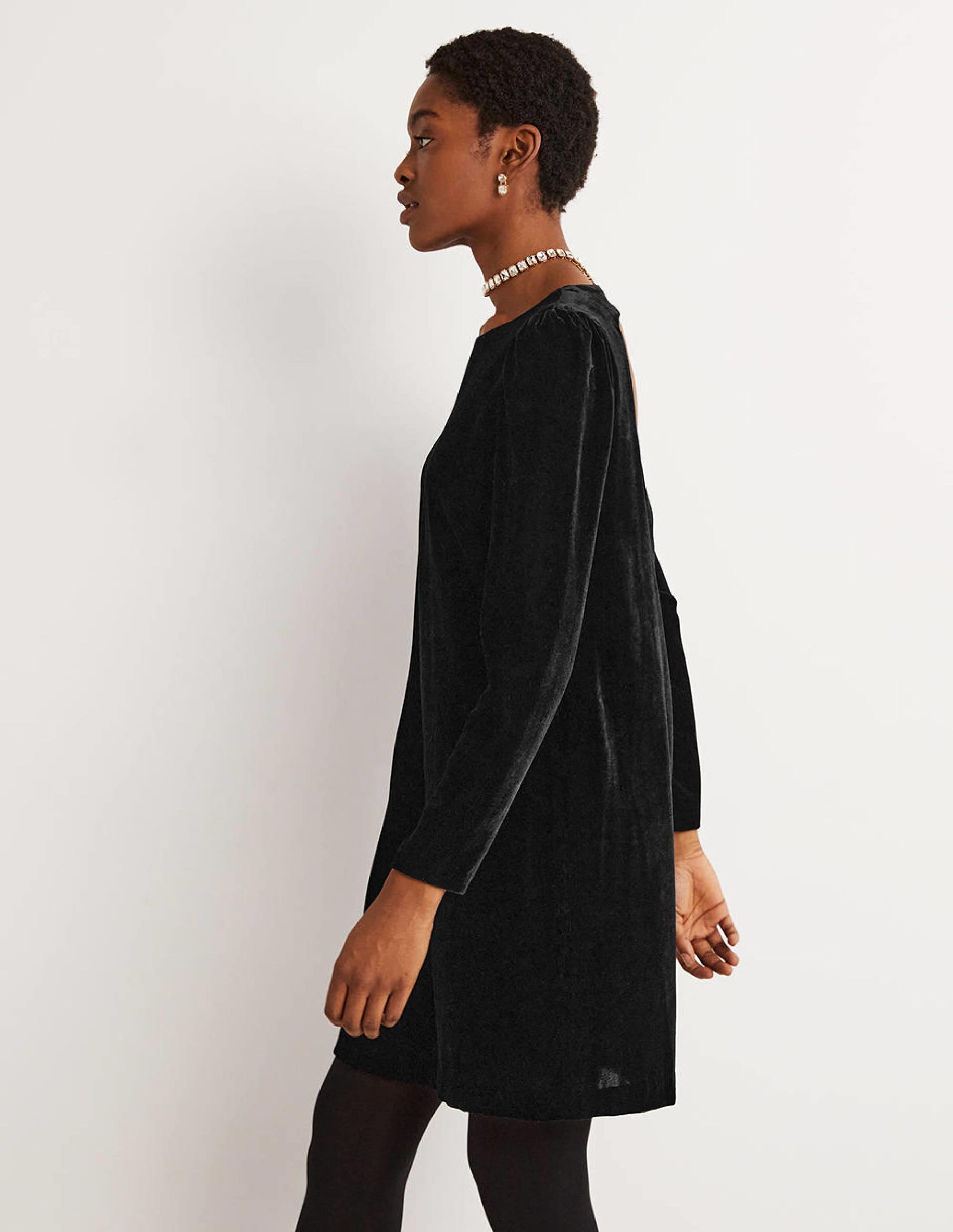 Black Velvet Open Back Mini Dress-Black - Image 6