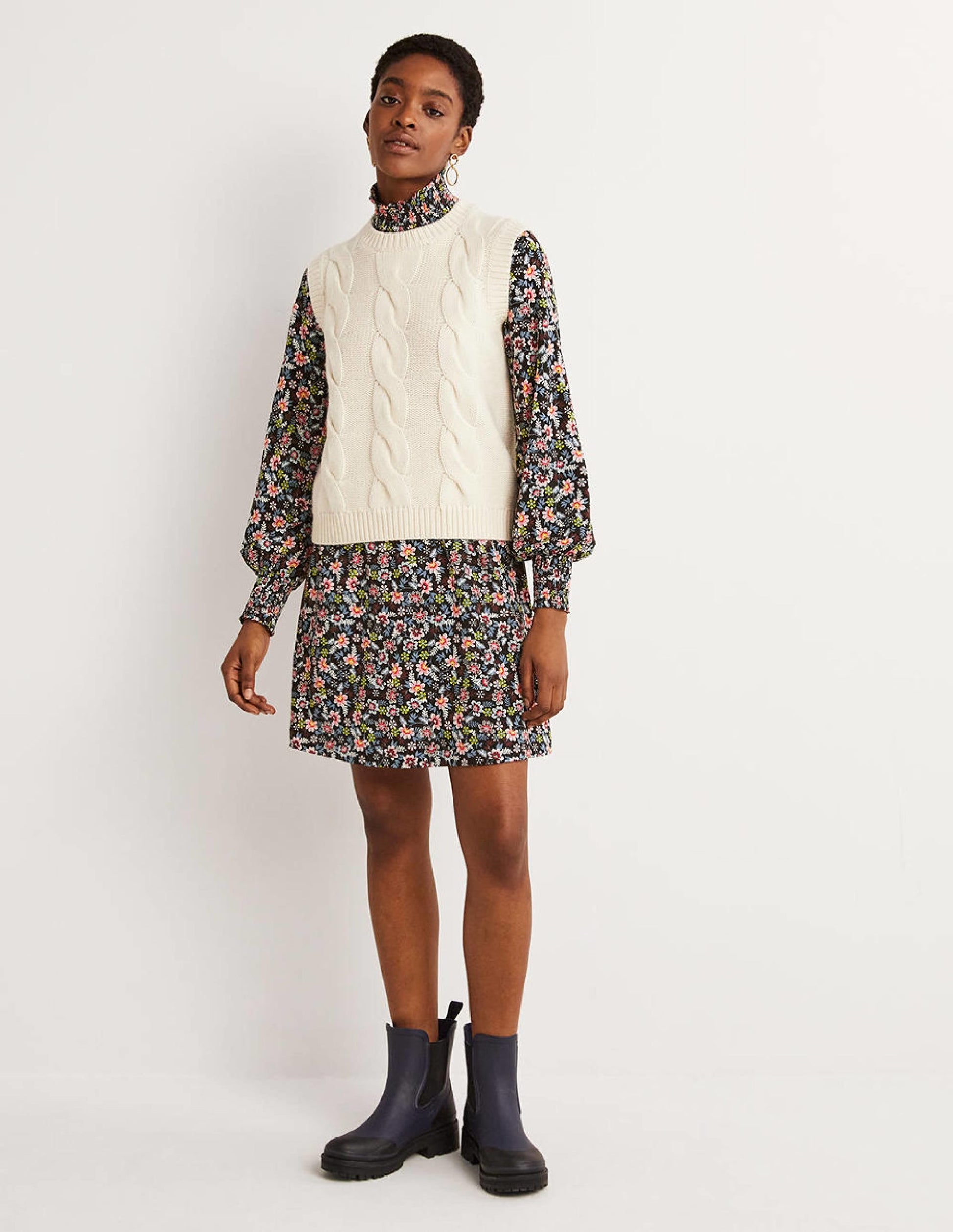 Black Floral High-Neck Shift Dress-Black, Opulent Leaf-5