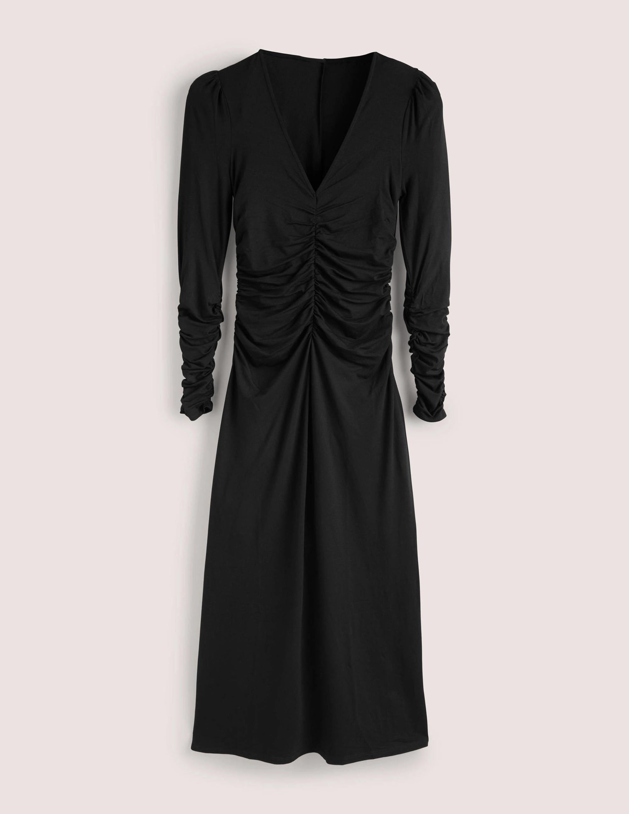 Ruched Jersey Midi Dress-Black - Image 6