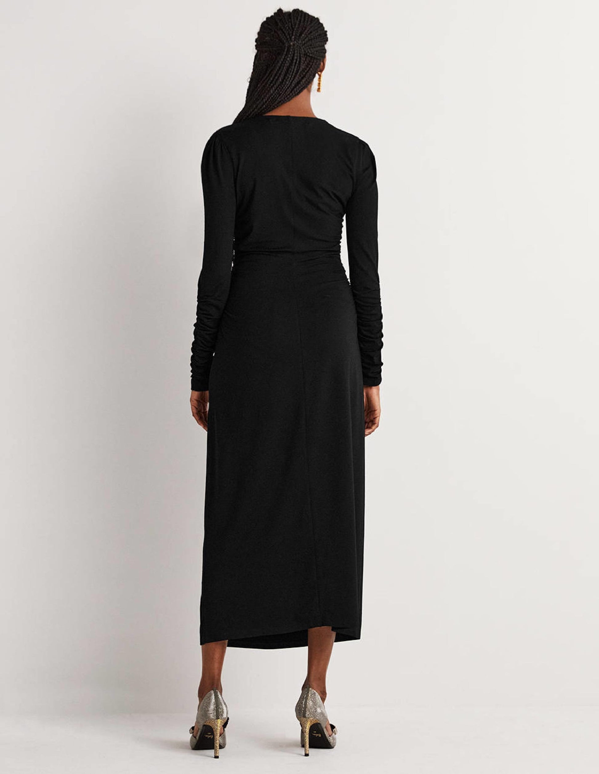 Ruched Jersey Midi Dress-Black-3