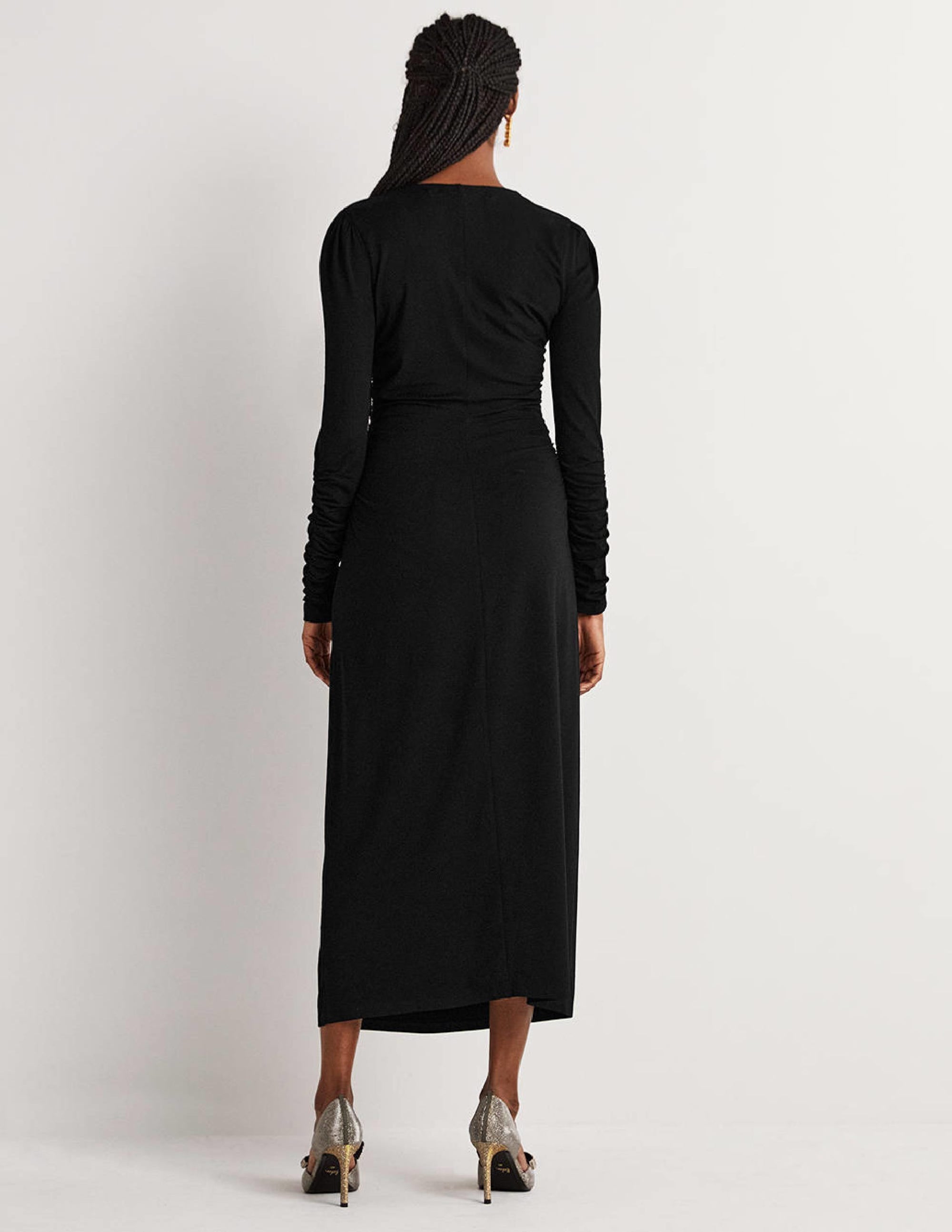 Ruched Jersey Midi Dress-Black - Image 3