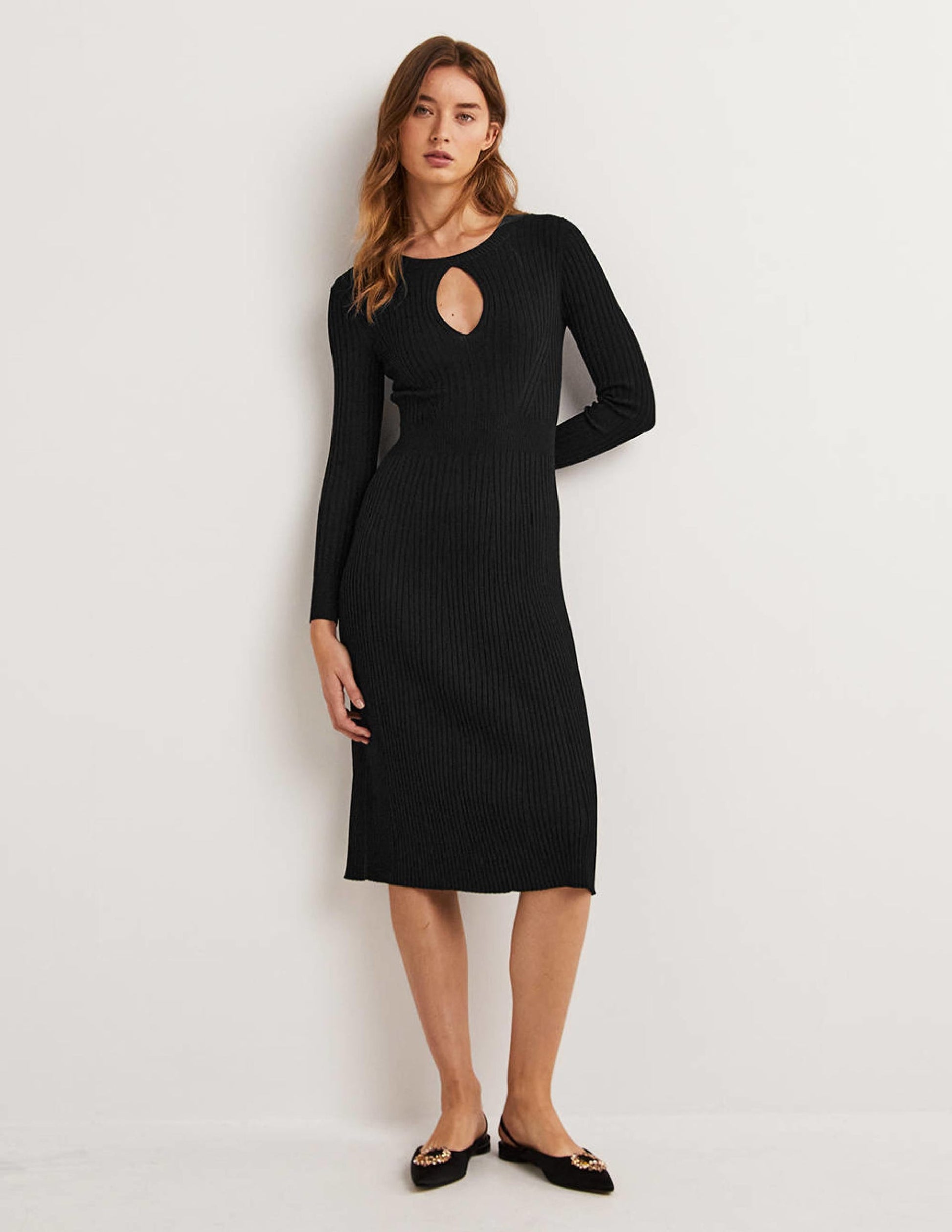 Ribbed Cut Out Dress-Black-5