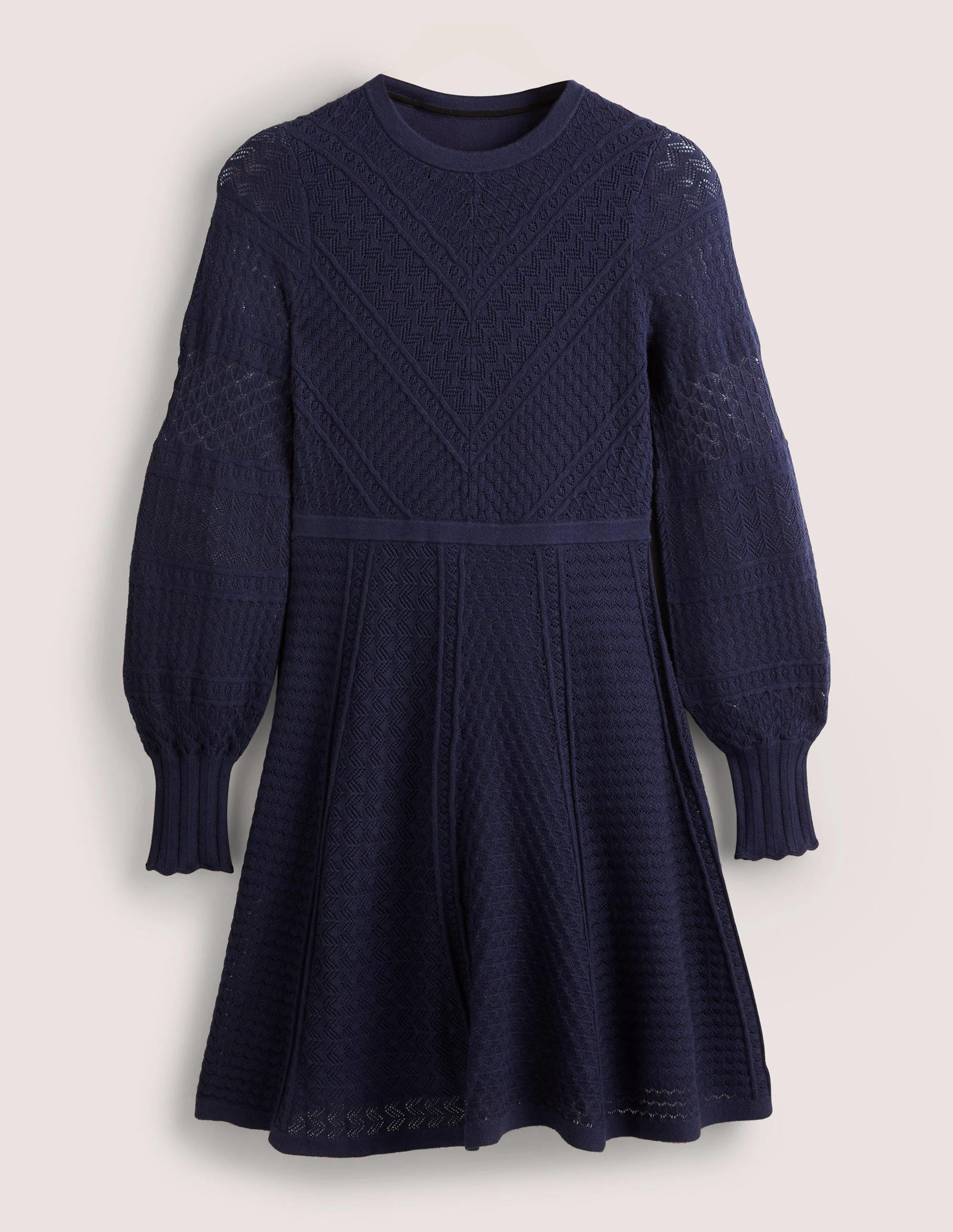 Pointelle Knitted Mini Dress-Night Blue - Image 5
