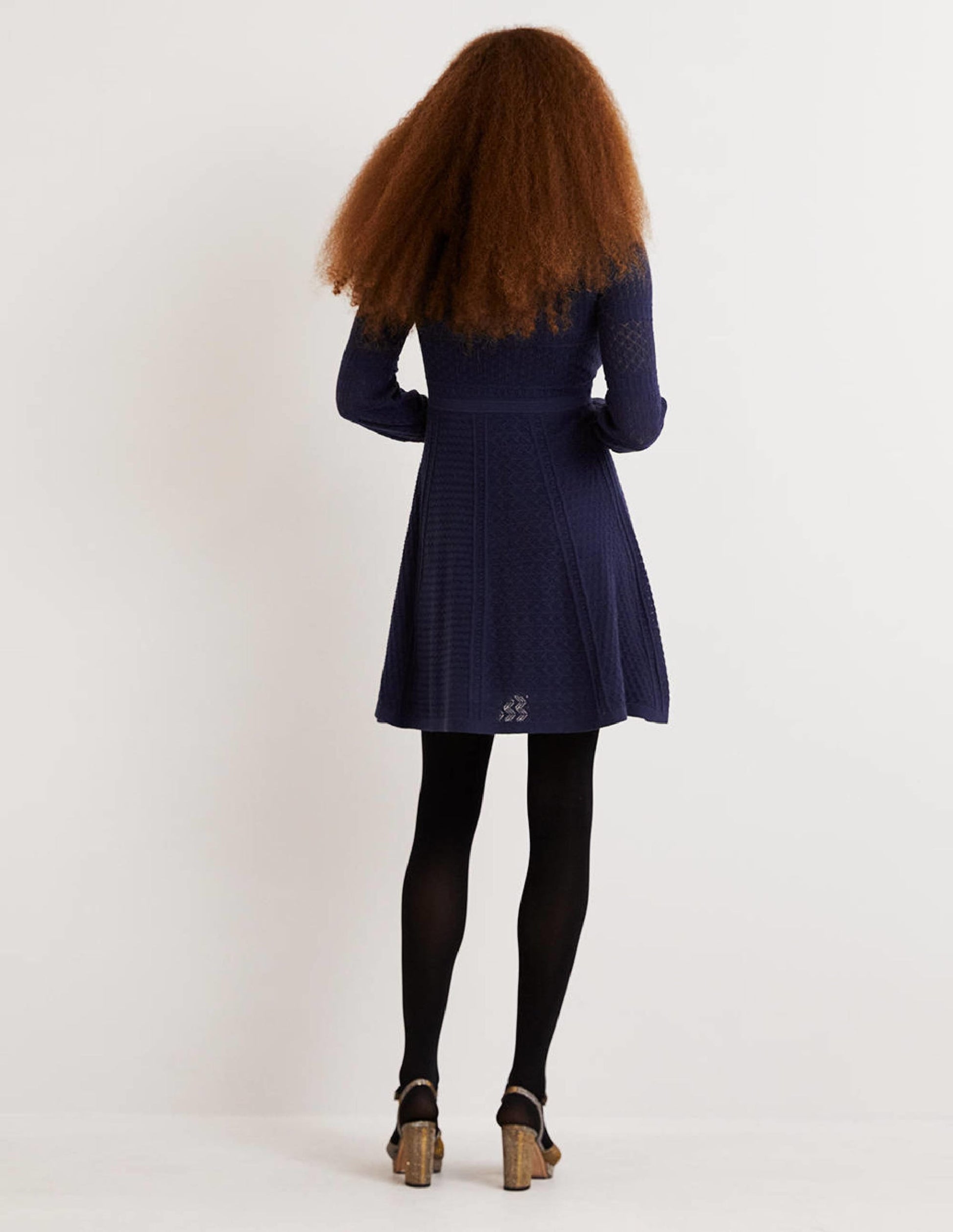 Pointelle Knitted Mini Dress-Night Blue-3