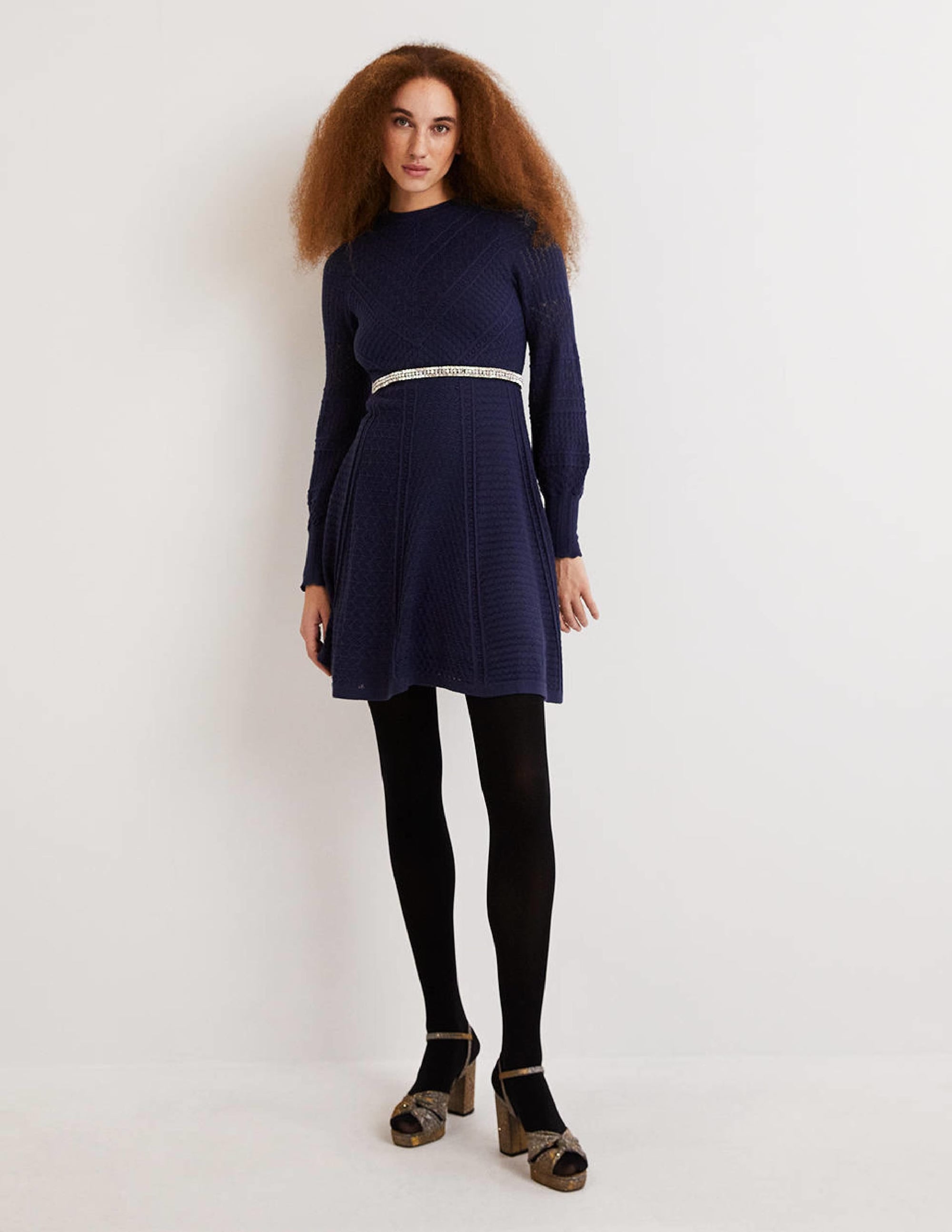 Pointelle Knitted Mini Dress-Night Blue - Image 4