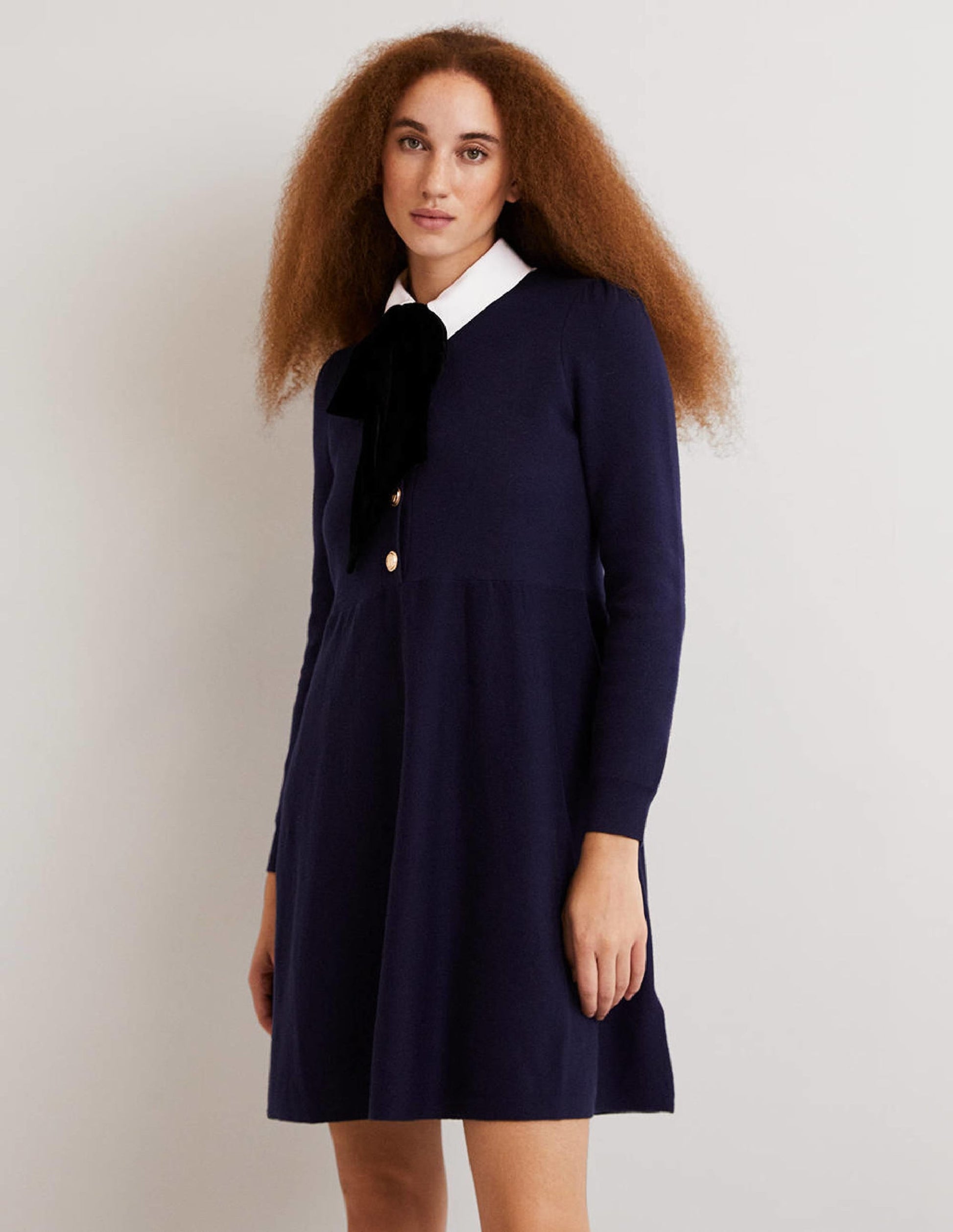 Relaxed Knitted Mini Dress-Navy-1