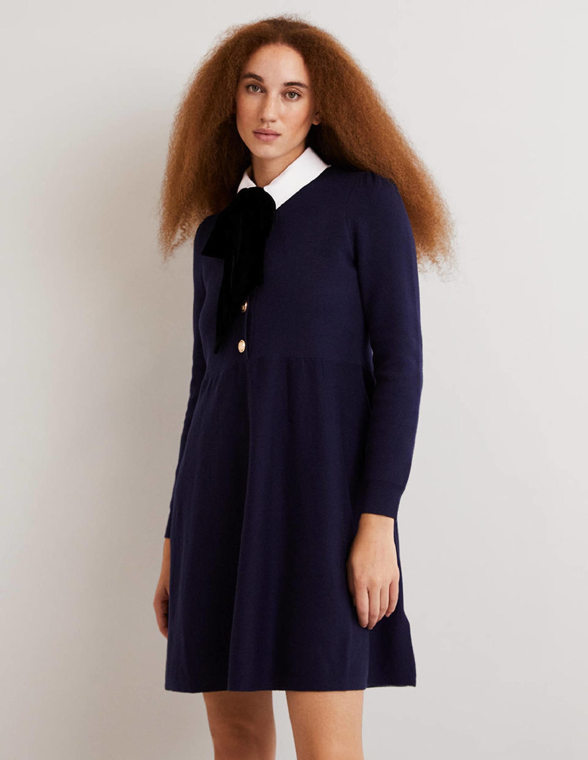 Relaxed Knitted Mini Dress-Navy - Image 1