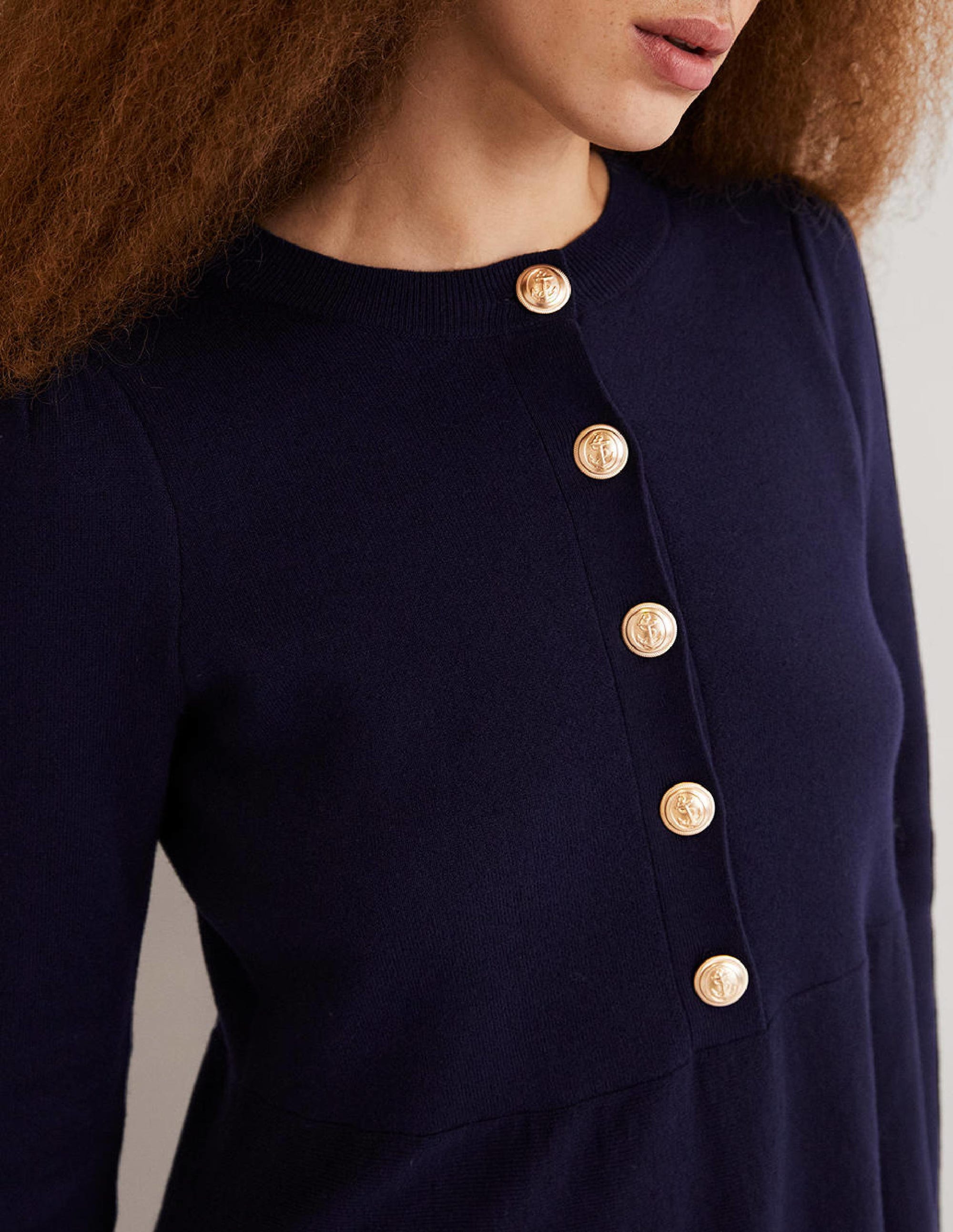 Relaxed Knitted Mini Dress-Navy - Image 2