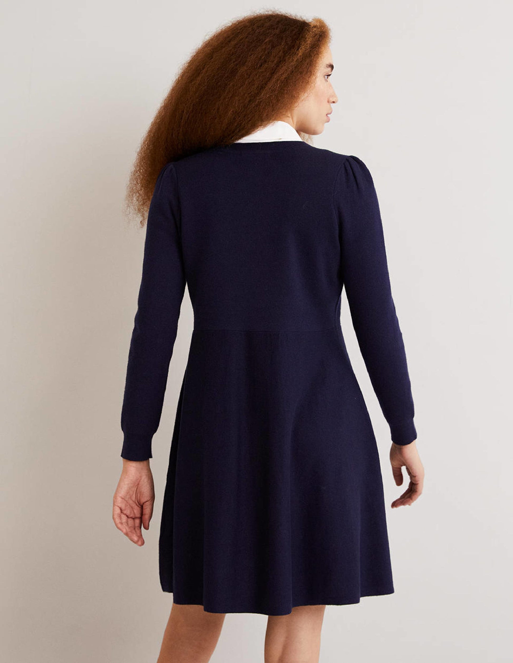 Relaxed Knitted Mini Dress-Navy-3