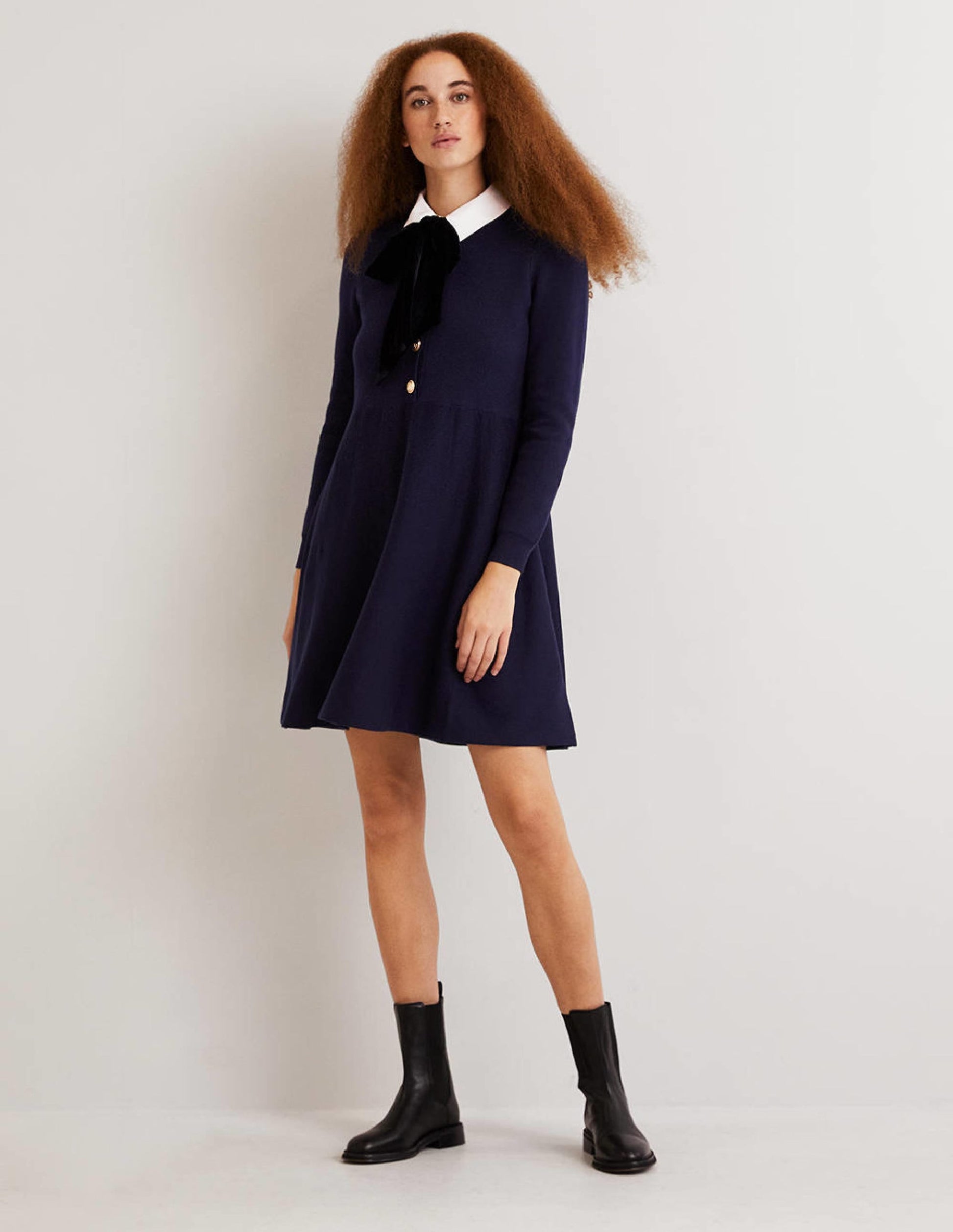 Relaxed Knitted Mini Dress-Navy-4
