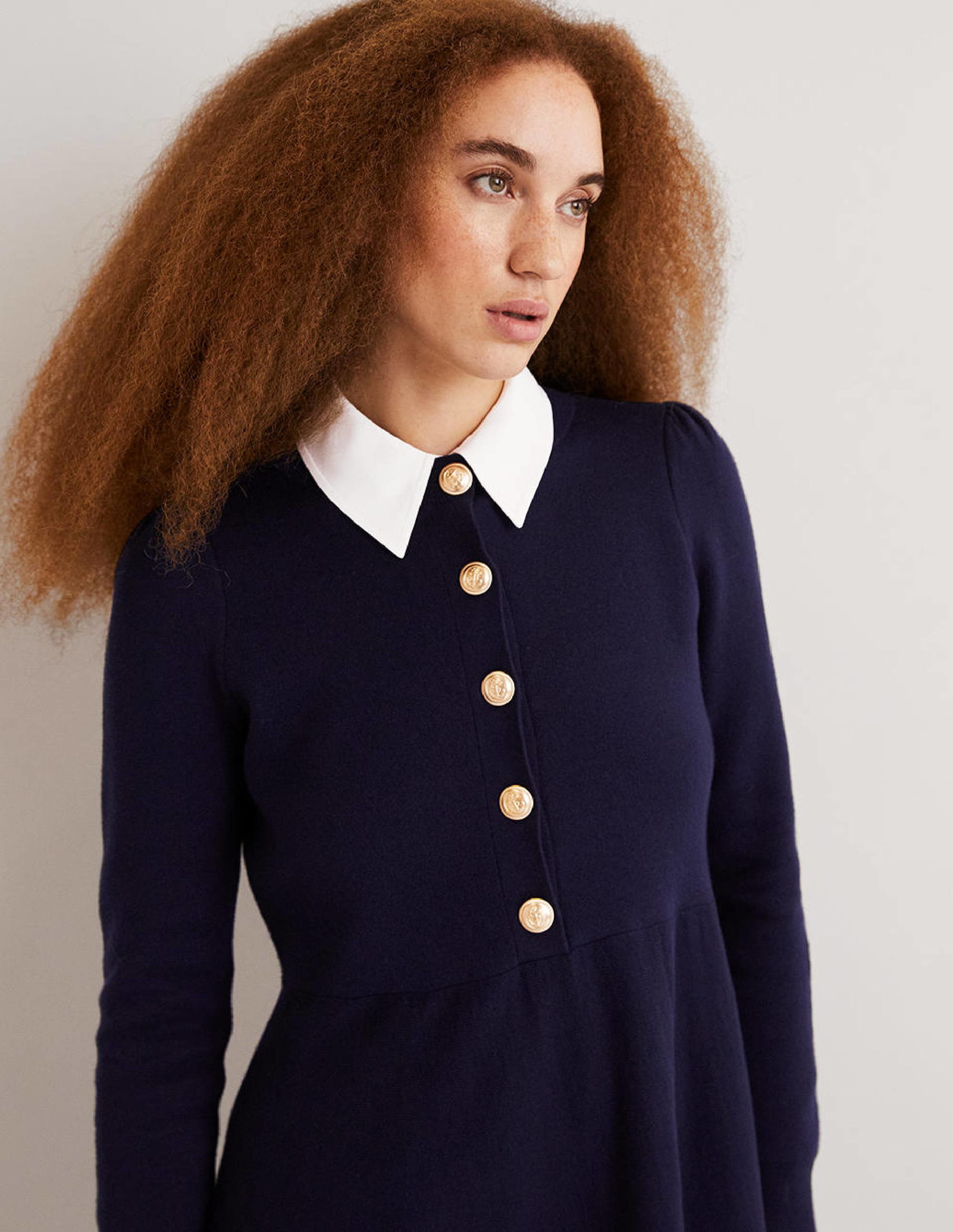 Relaxed Knitted Mini Dress-Navy - Image 5