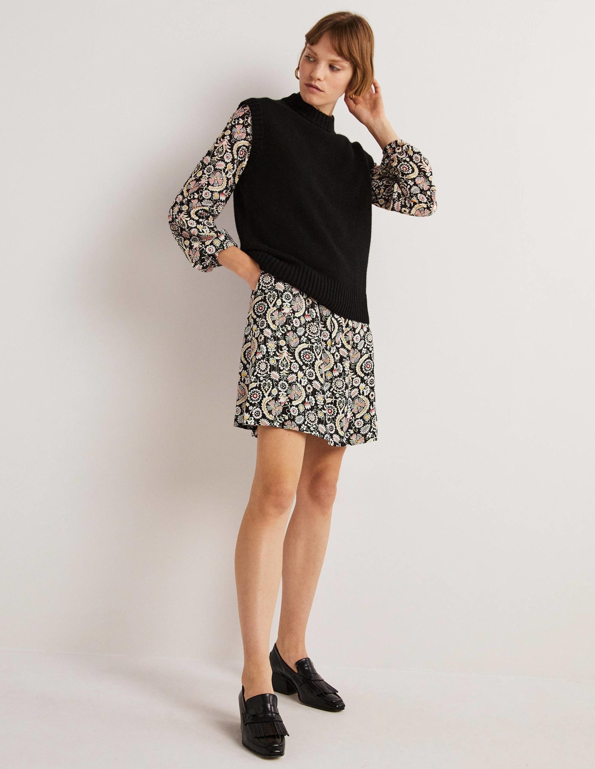 Tie Neck Mini Dress-Black, Tropic Charm - Image 5