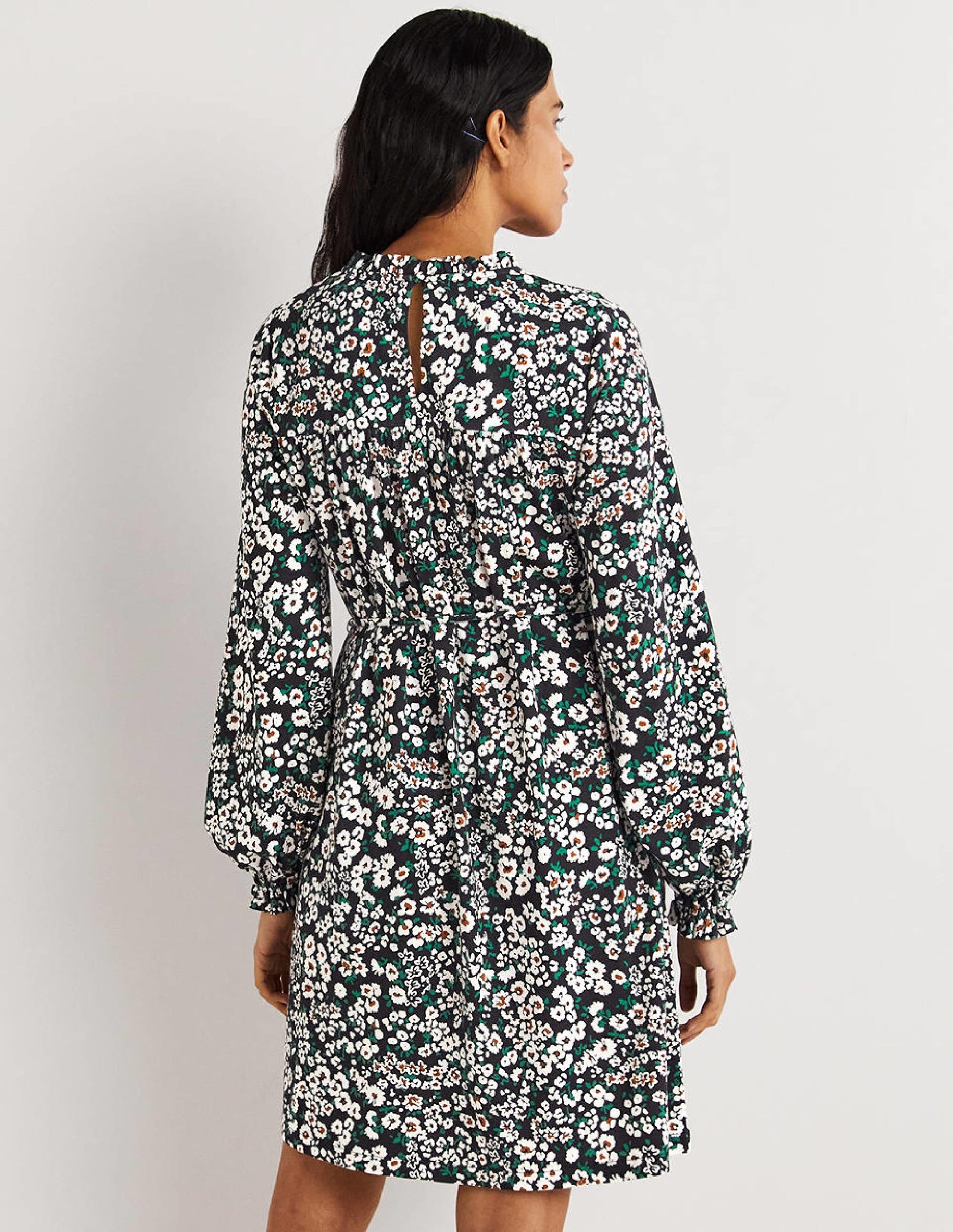 Easy Yoke Mini Jersey Dress-Black, Heart Bloom-3