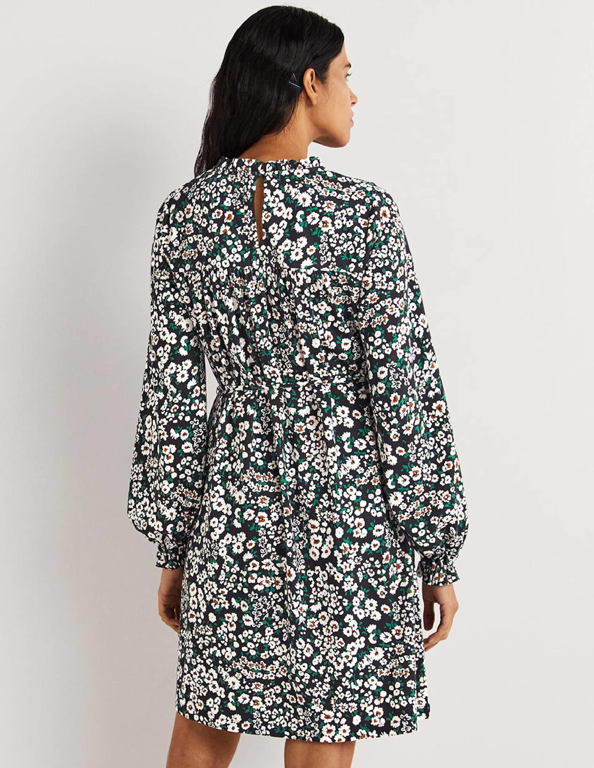 Easy Yoke Mini Jersey Dress-Black, Heart Bloom - Image 3