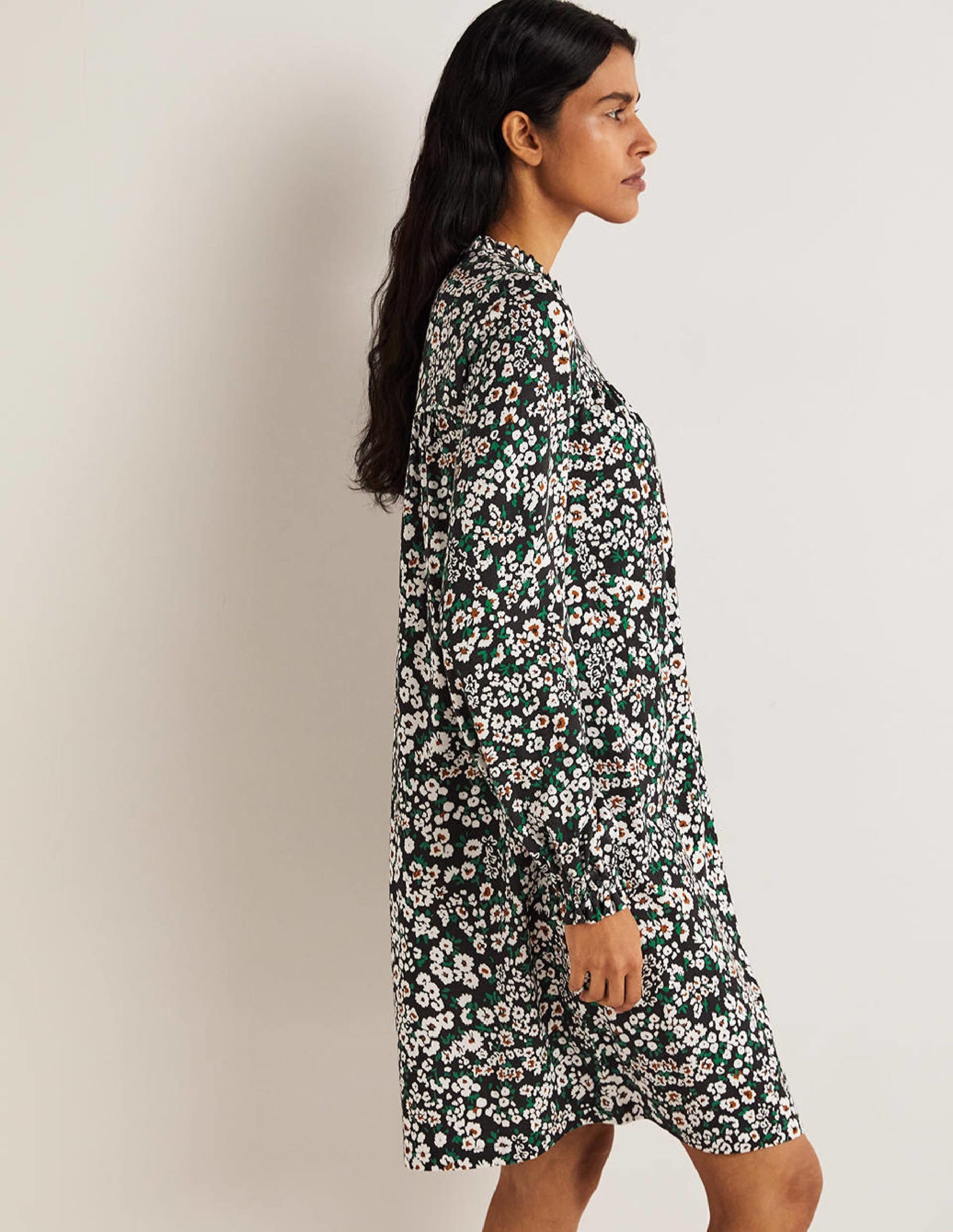 Easy Yoke Mini Jersey Dress-Black, Heart Bloom-4