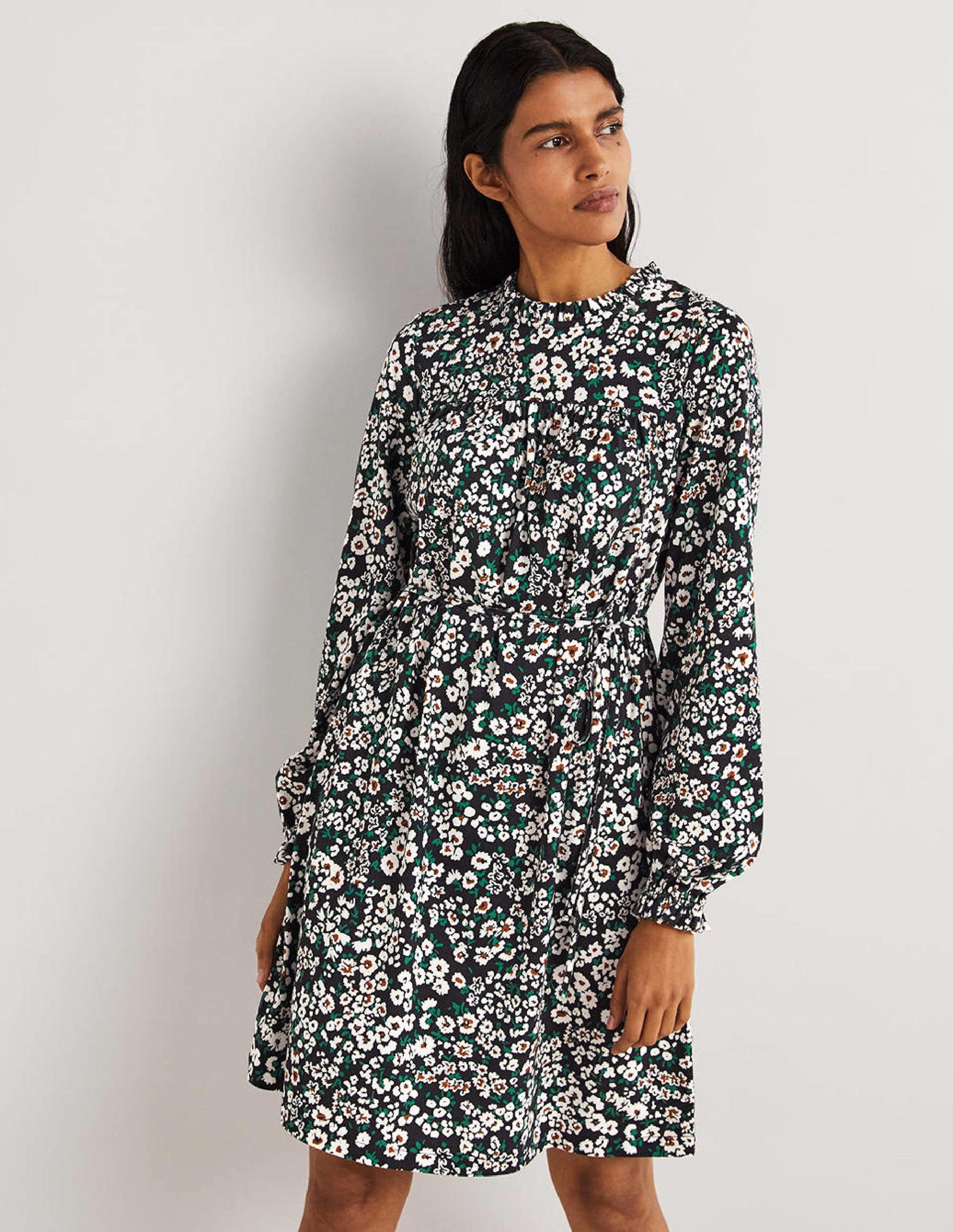 Easy Yoke Mini Jersey Dress-Black, Heart Bloom-5