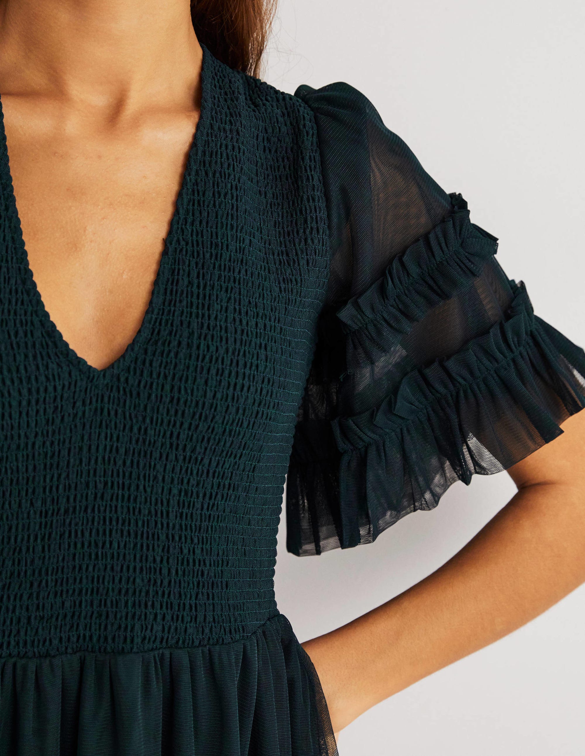 Tulle Smocked Mini Party Dress-Seaweed - Image 3