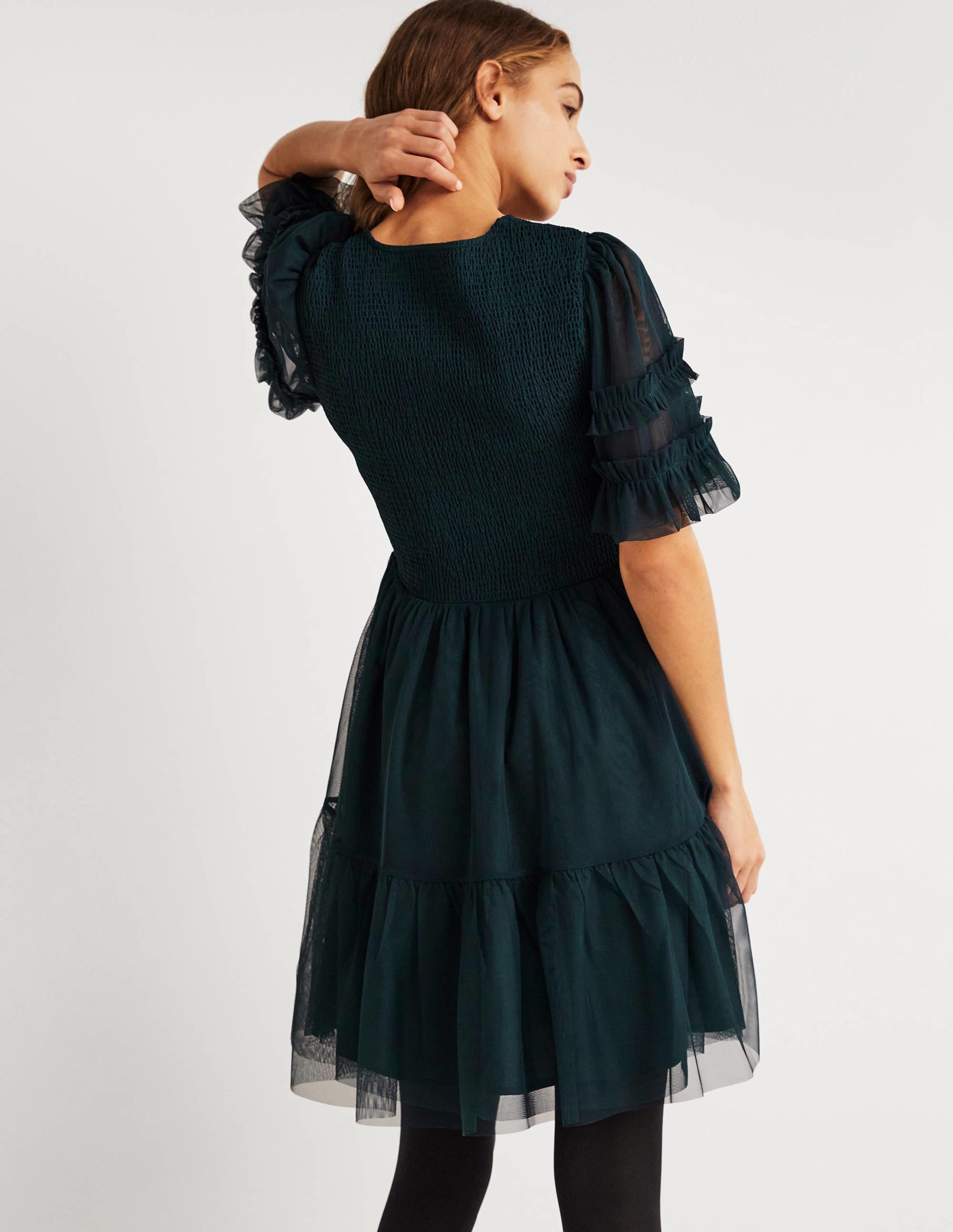 Tulle Smocked Mini Party Dress-Seaweed - Image 4