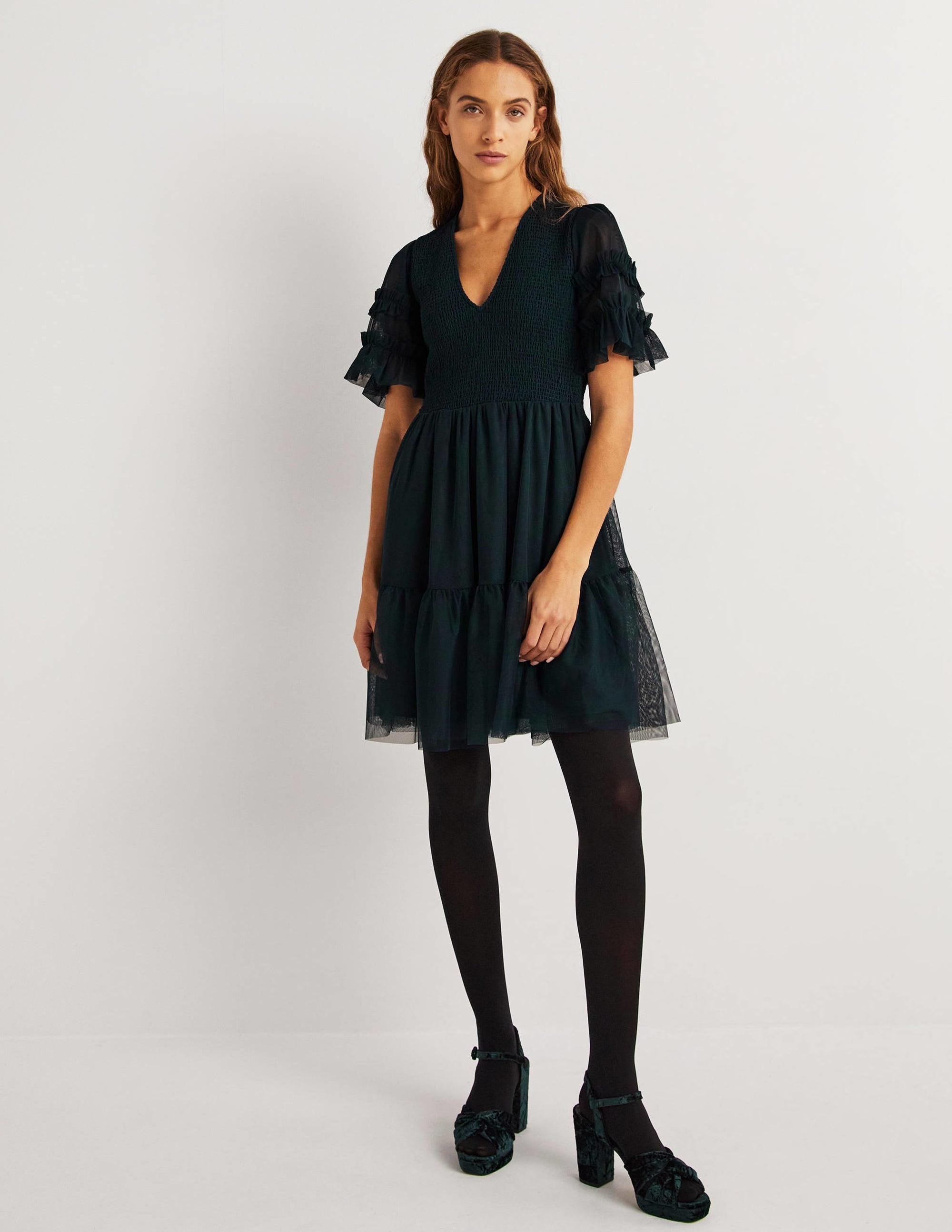 Tulle Smocked Mini Party Dress-Seaweed - Image 5