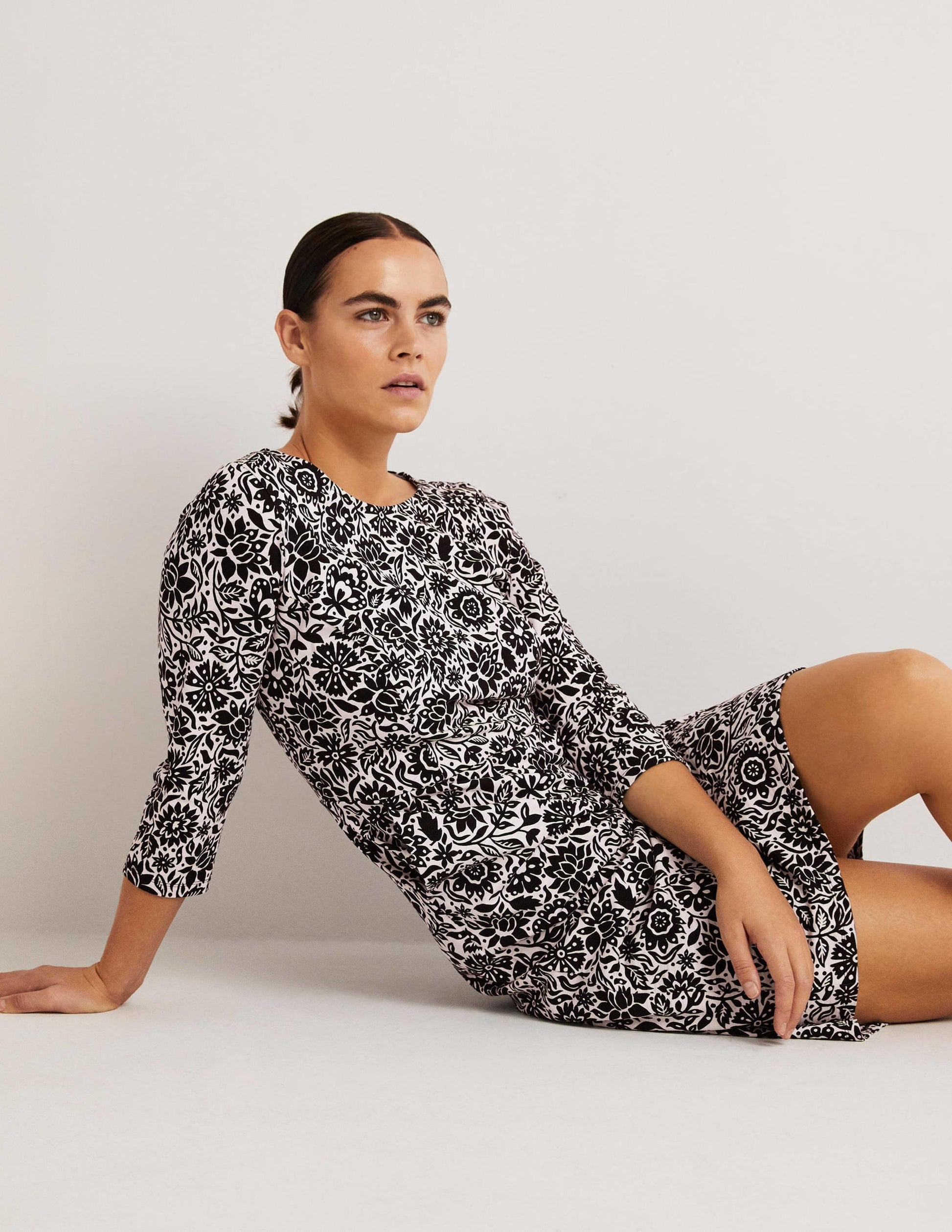 Penny Jersey Dress-Black, Foliage Bloom-2