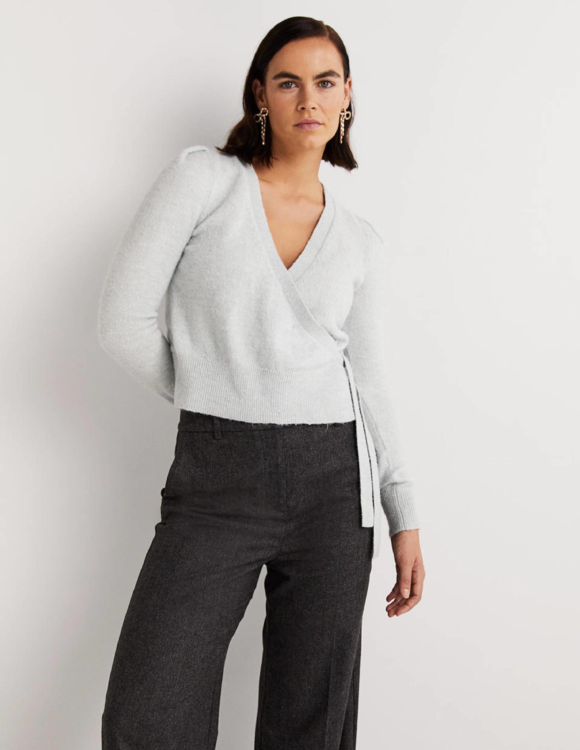 Fluffy Wrap Cardigan-Vintage Blue Melange - Image 1