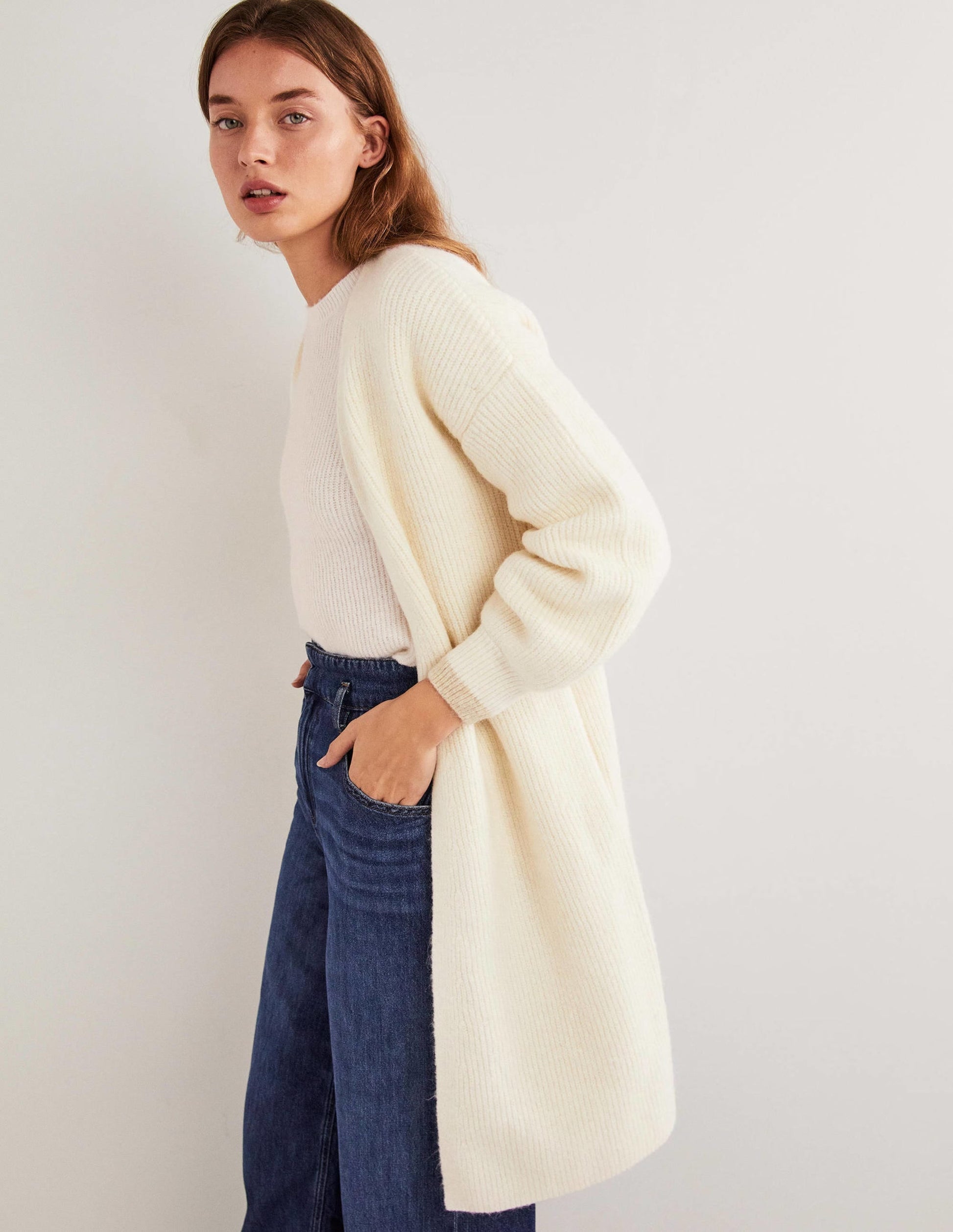 Longline Fluffy Cardigan-Warm Ivory, Oatmeal-1