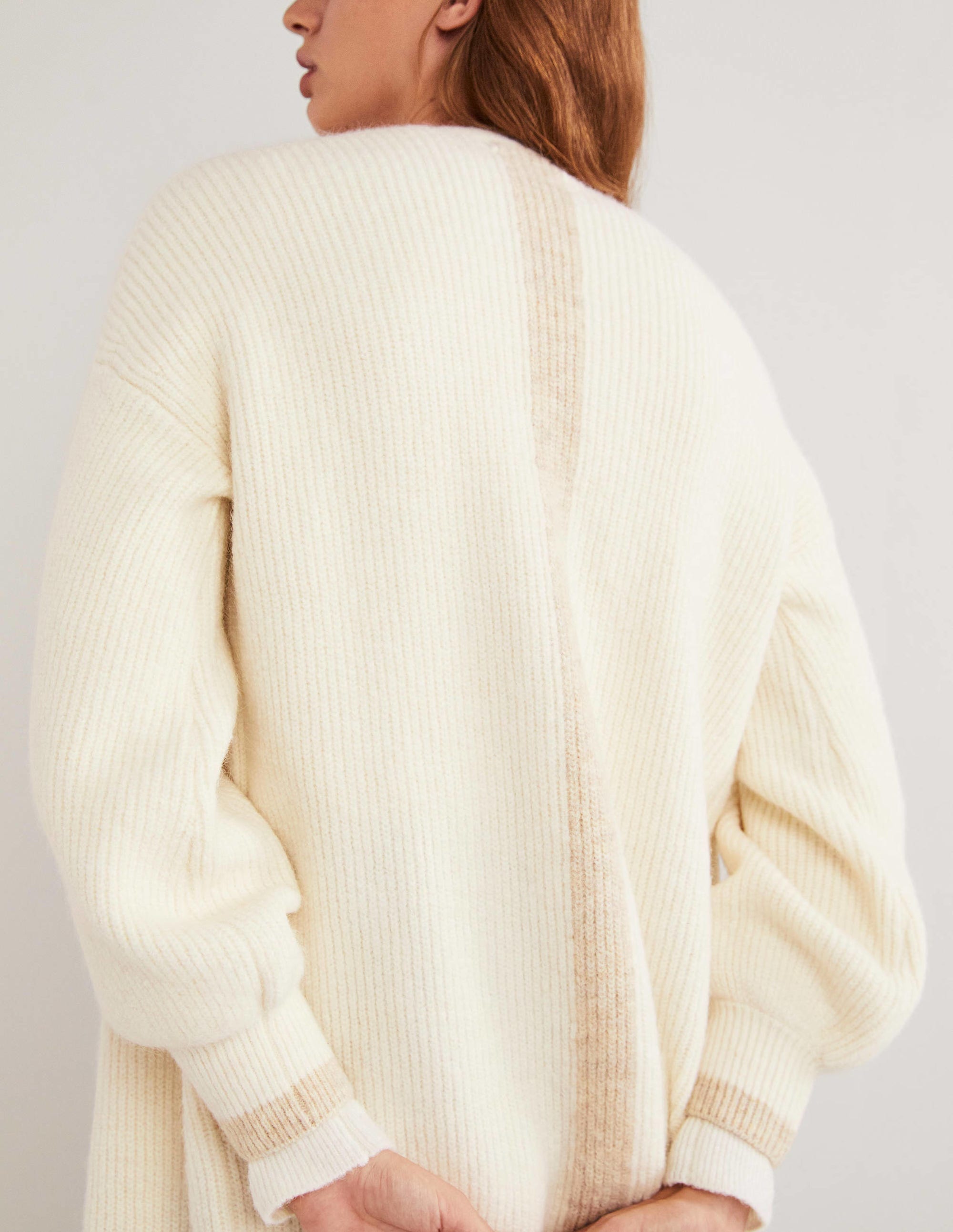 Longline Fluffy Cardigan-Warm Ivory, Oatmeal - Image 2