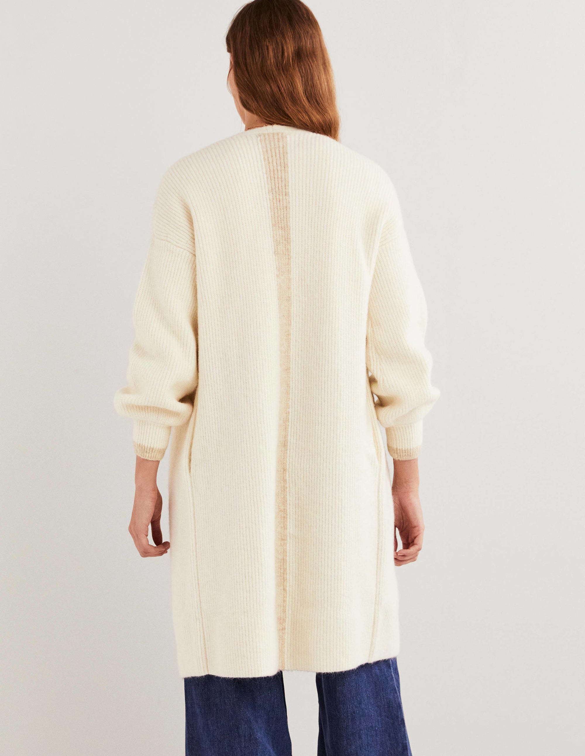 Longline Fluffy Cardigan-Warm Ivory, Oatmeal - Image 3